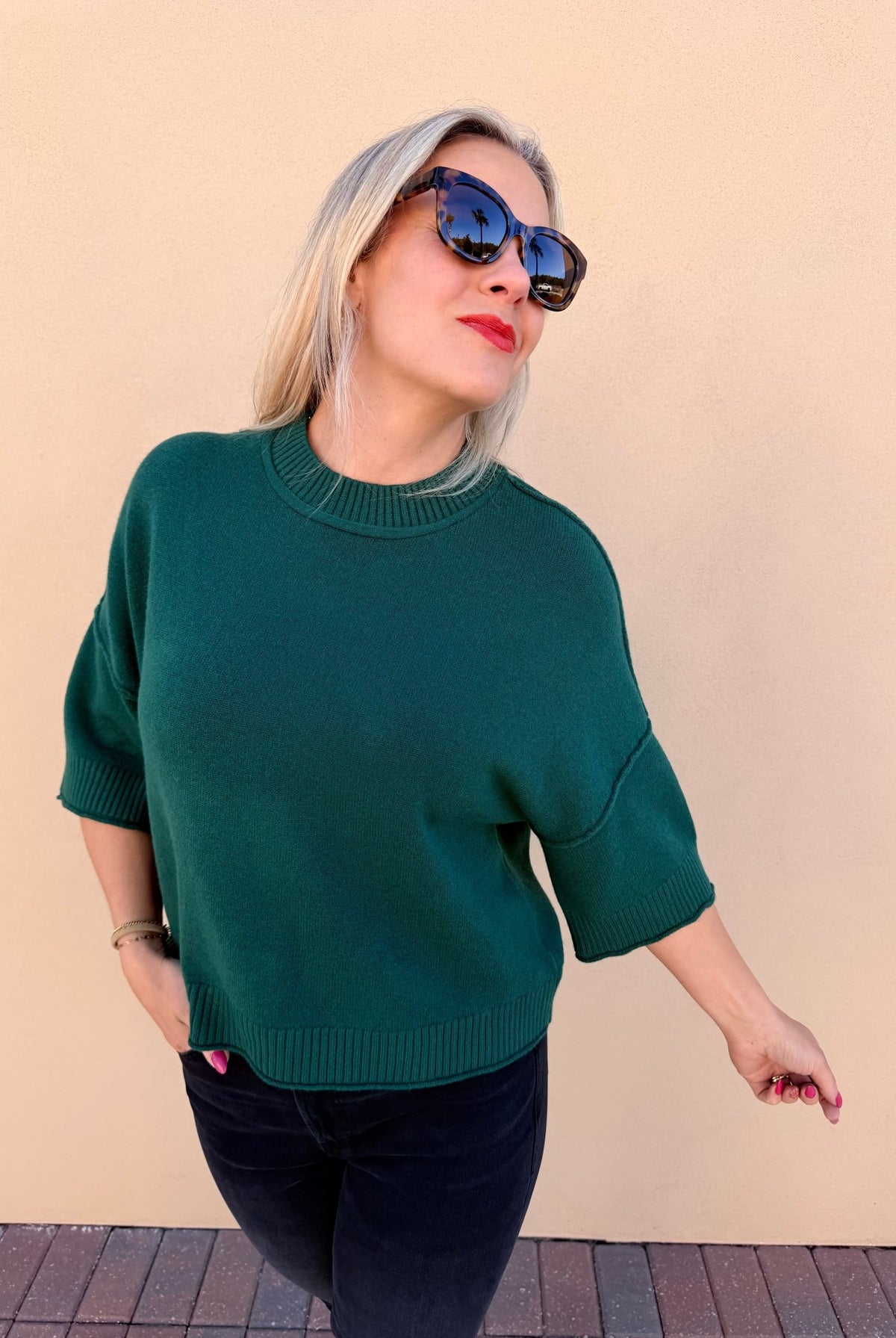 Pinch Soft Short Sleeve Sweater Deep Green - Fleur-De-Lis Boutique