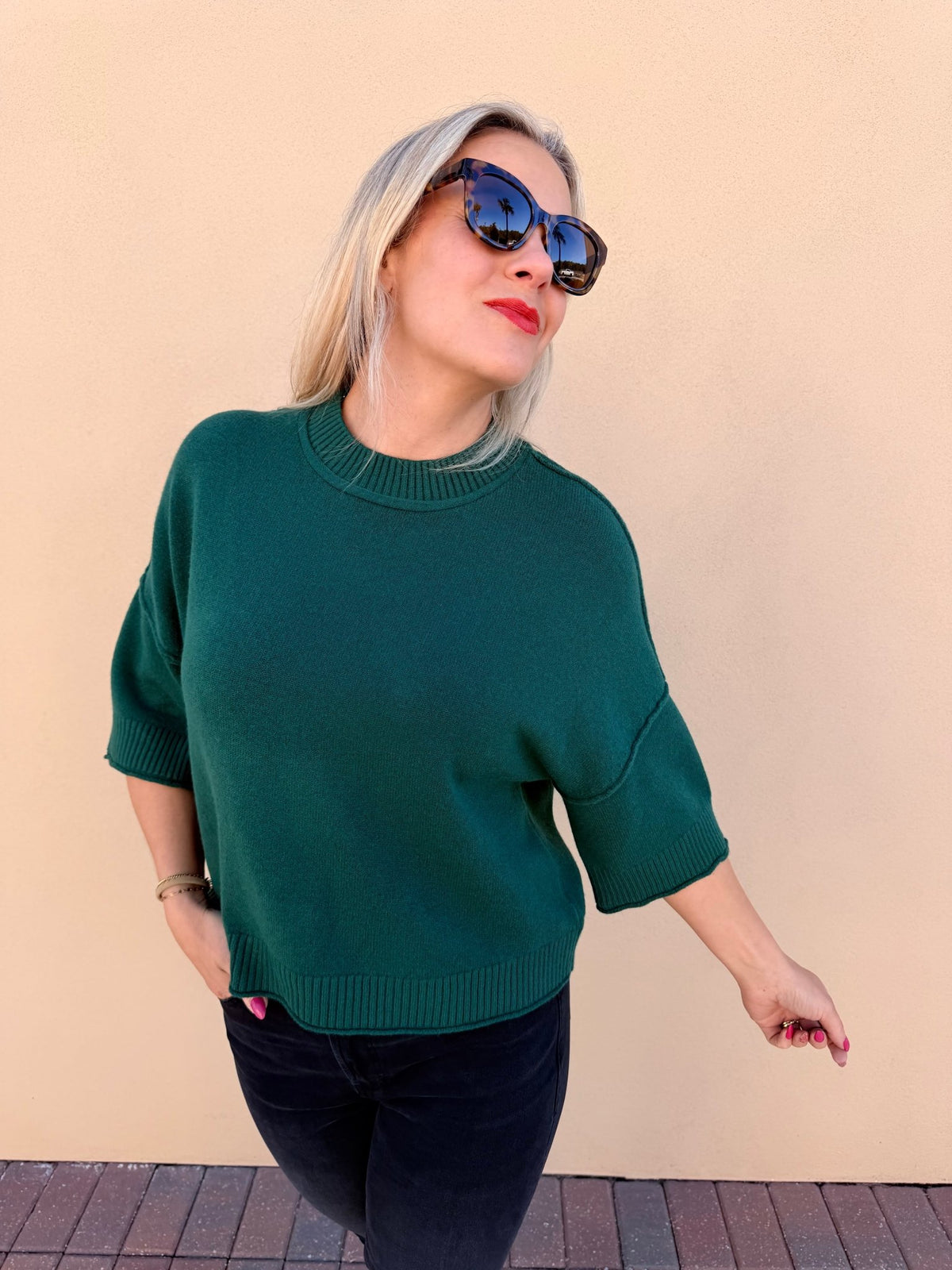 Pinch Soft Short Sleeve Sweater Deep Green - Fleur-De-Lis Boutique