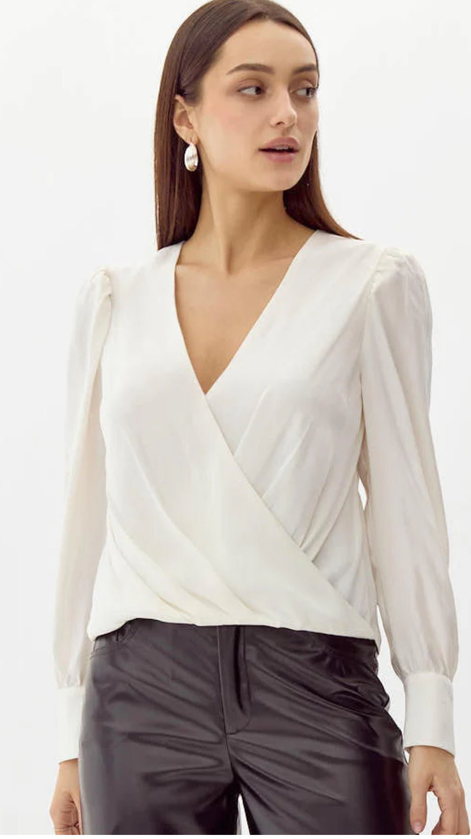 Lourdes Wrap Front Cuffed Blouse - Fleur - De - Lis Boutique
