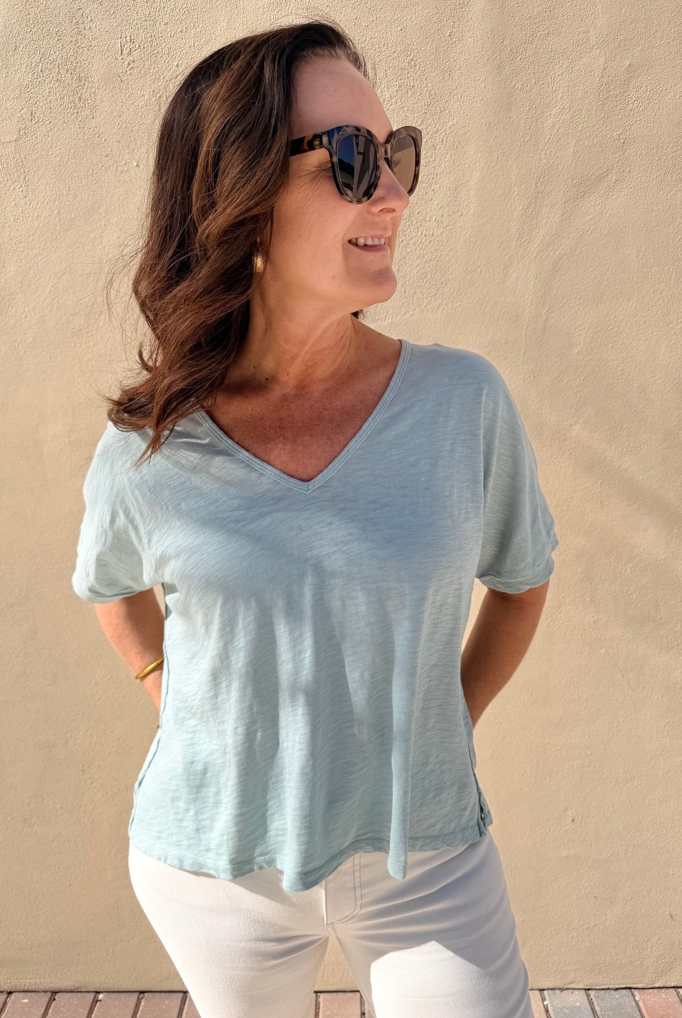 Bobi Los Angeles Oversize V - Neck Cloudy Sky - Fleur - De - Lis Boutique