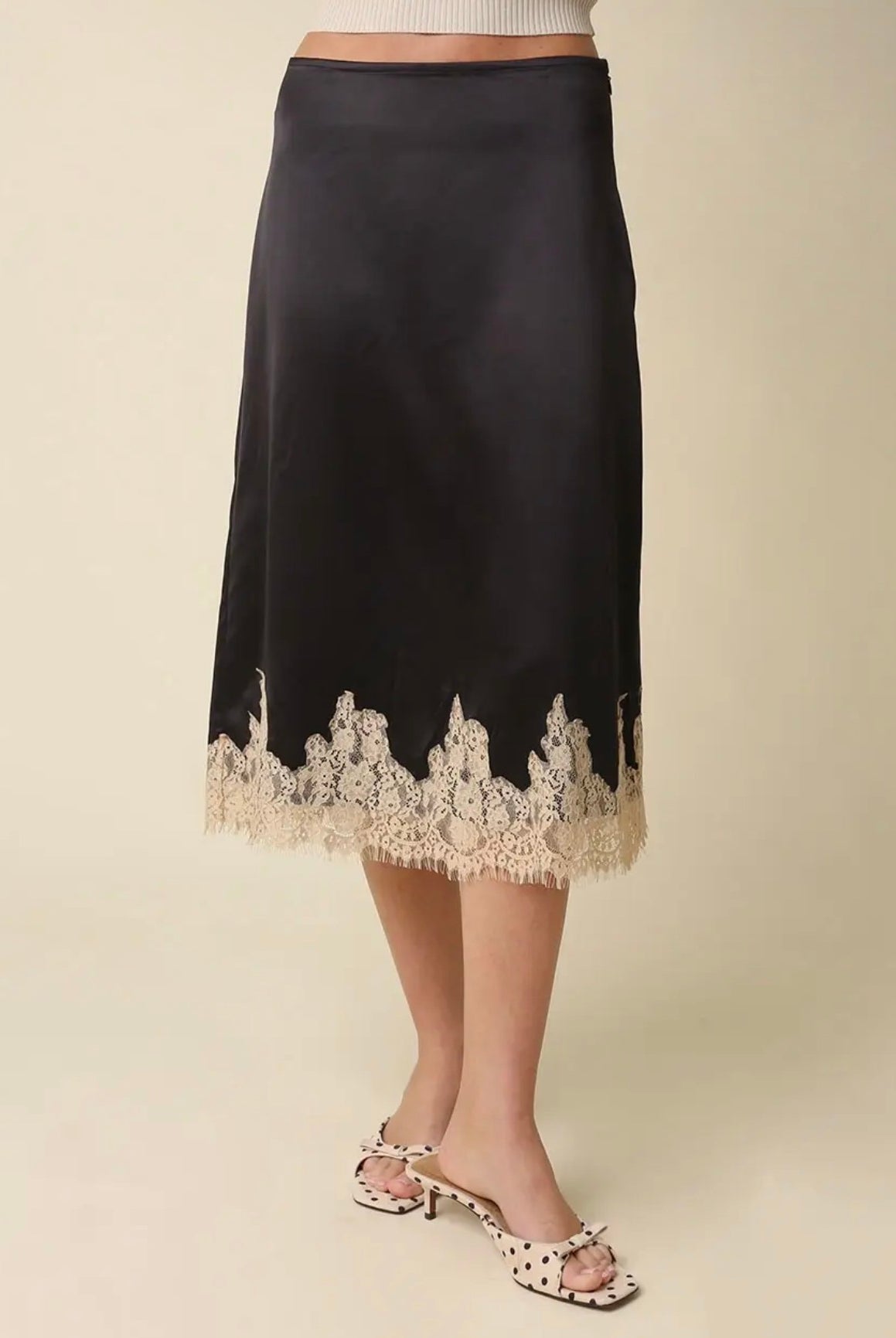 Lois Lace Trim Satin Midi Skirt - Fleur-De-Lis Boutique