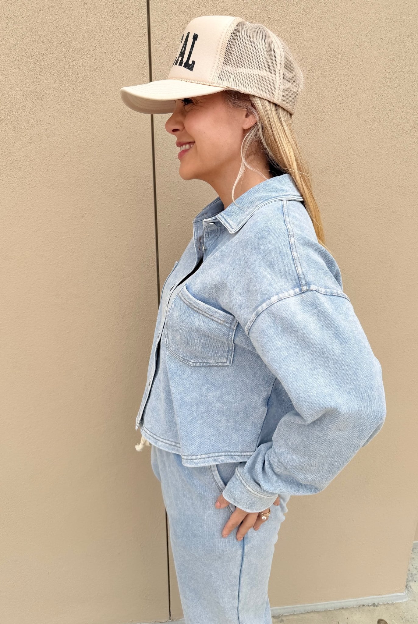 Dex Cropped Knit Overshirt Washed Light Blue - Fleur - De - Lis Boutique