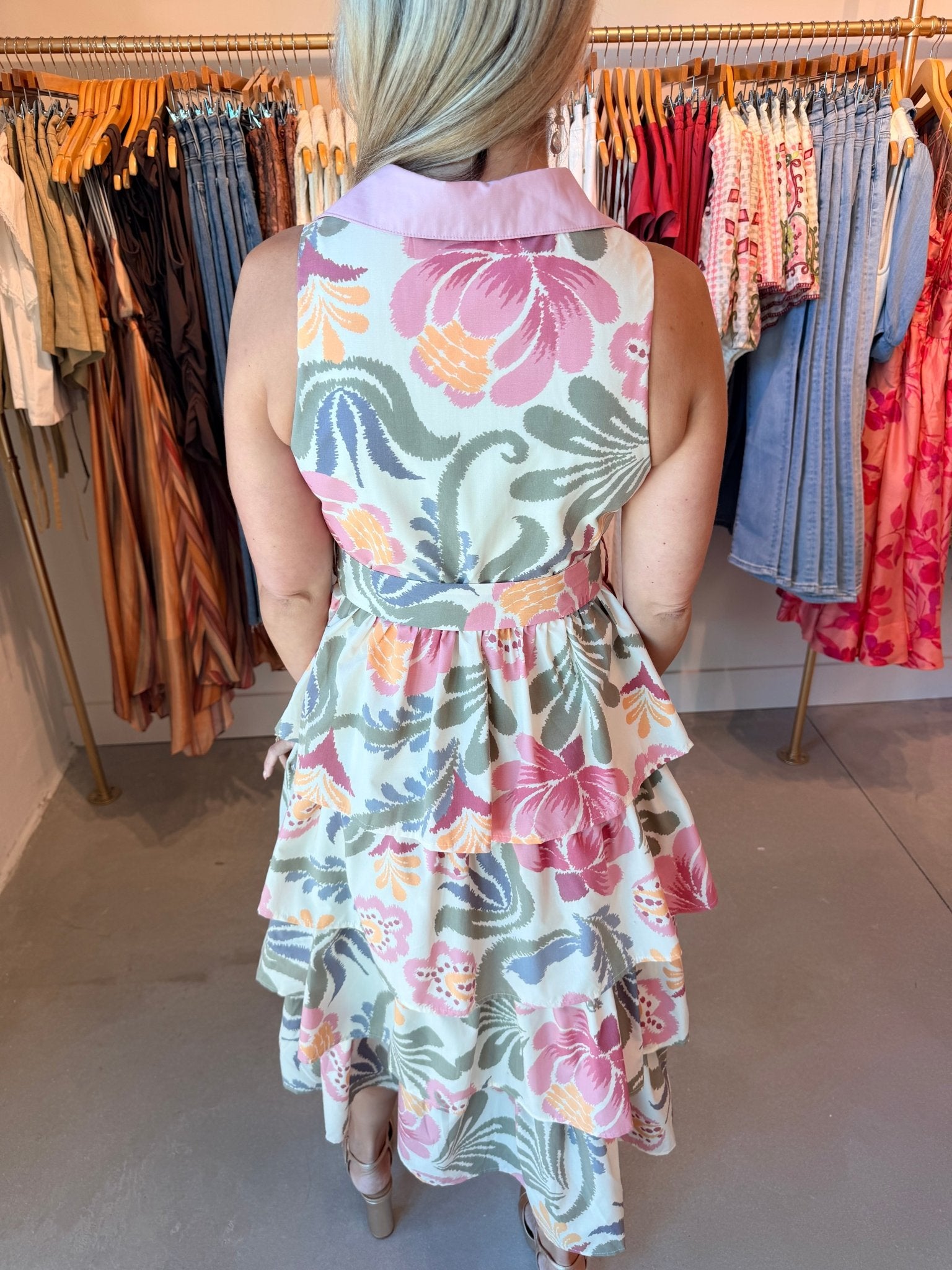 TCEC Printed Sleeveless Tiered Dress - Fleur - De - Lis Boutique