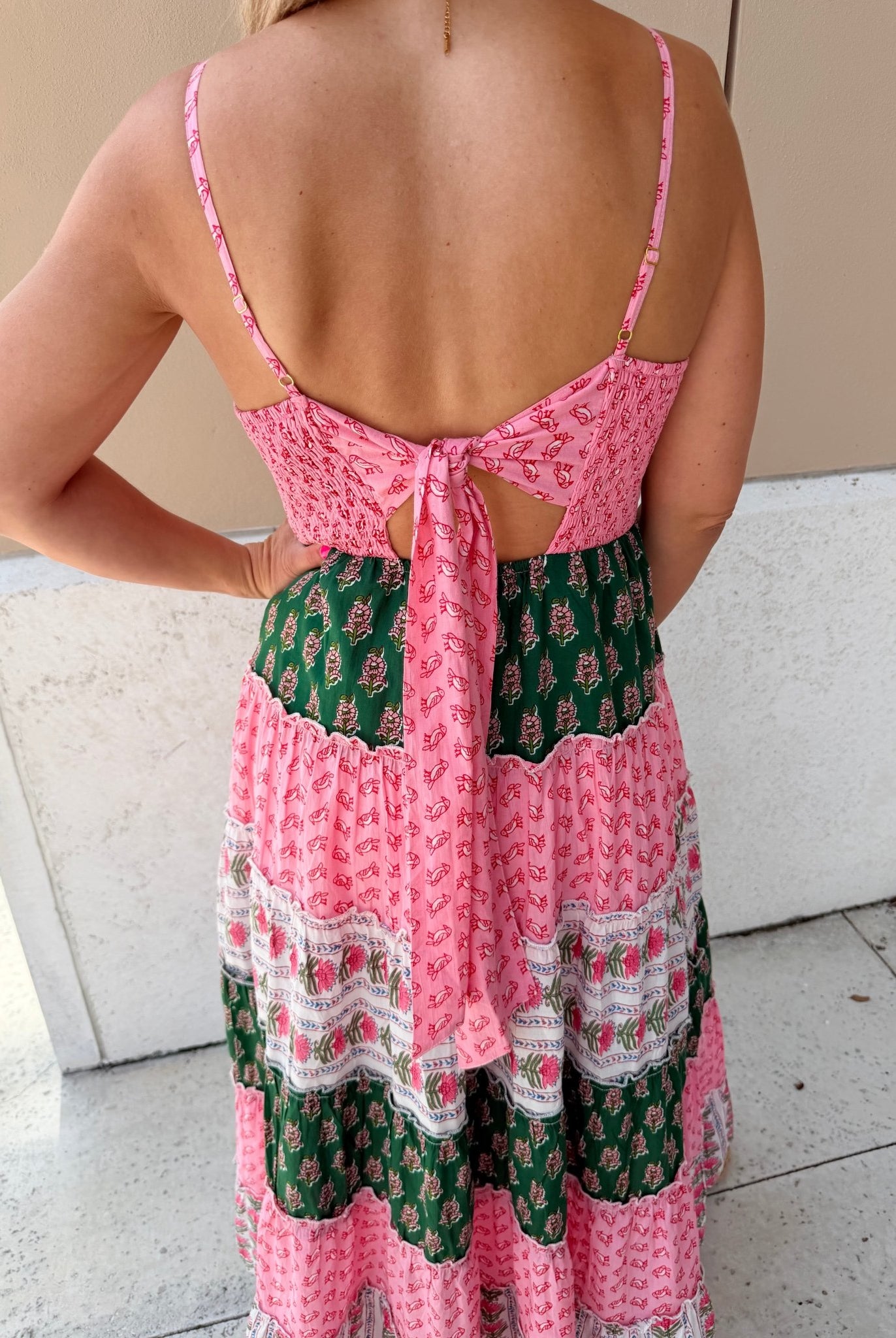 THML Pink Palm Tiered Maxi Dress - Fleur-De-Lis Boutique