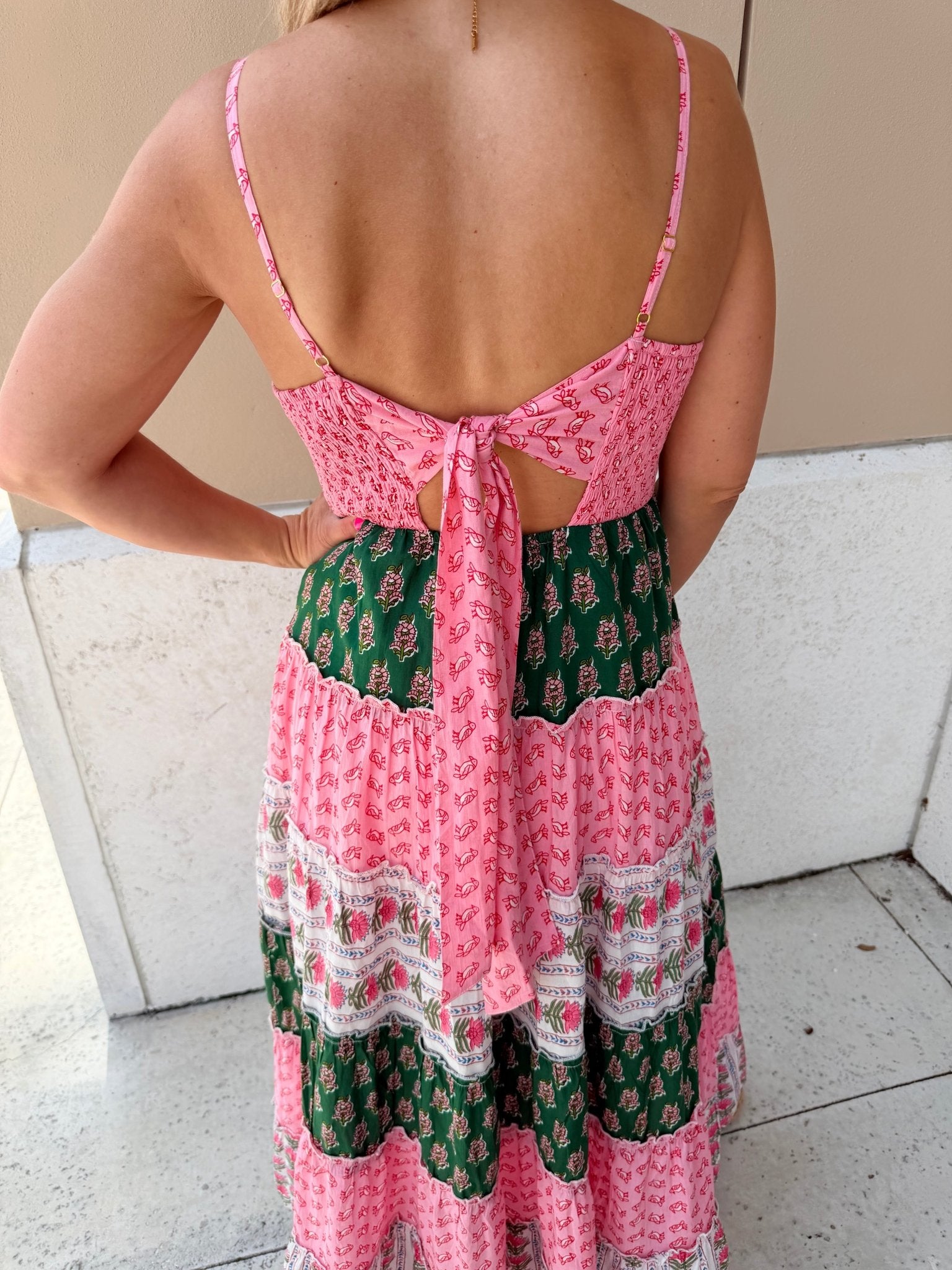THML Pink Palm Tiered Maxi Dress - Fleur-De-Lis Boutique