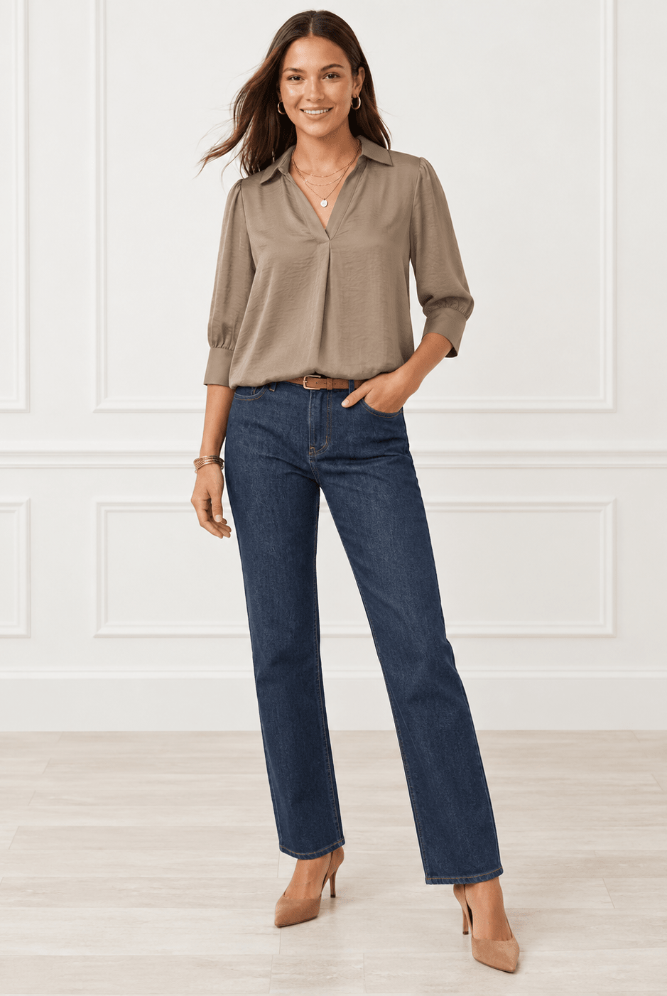 The Luxe Khaki Blouson Blouse - Fleur-De-Lis Boutique