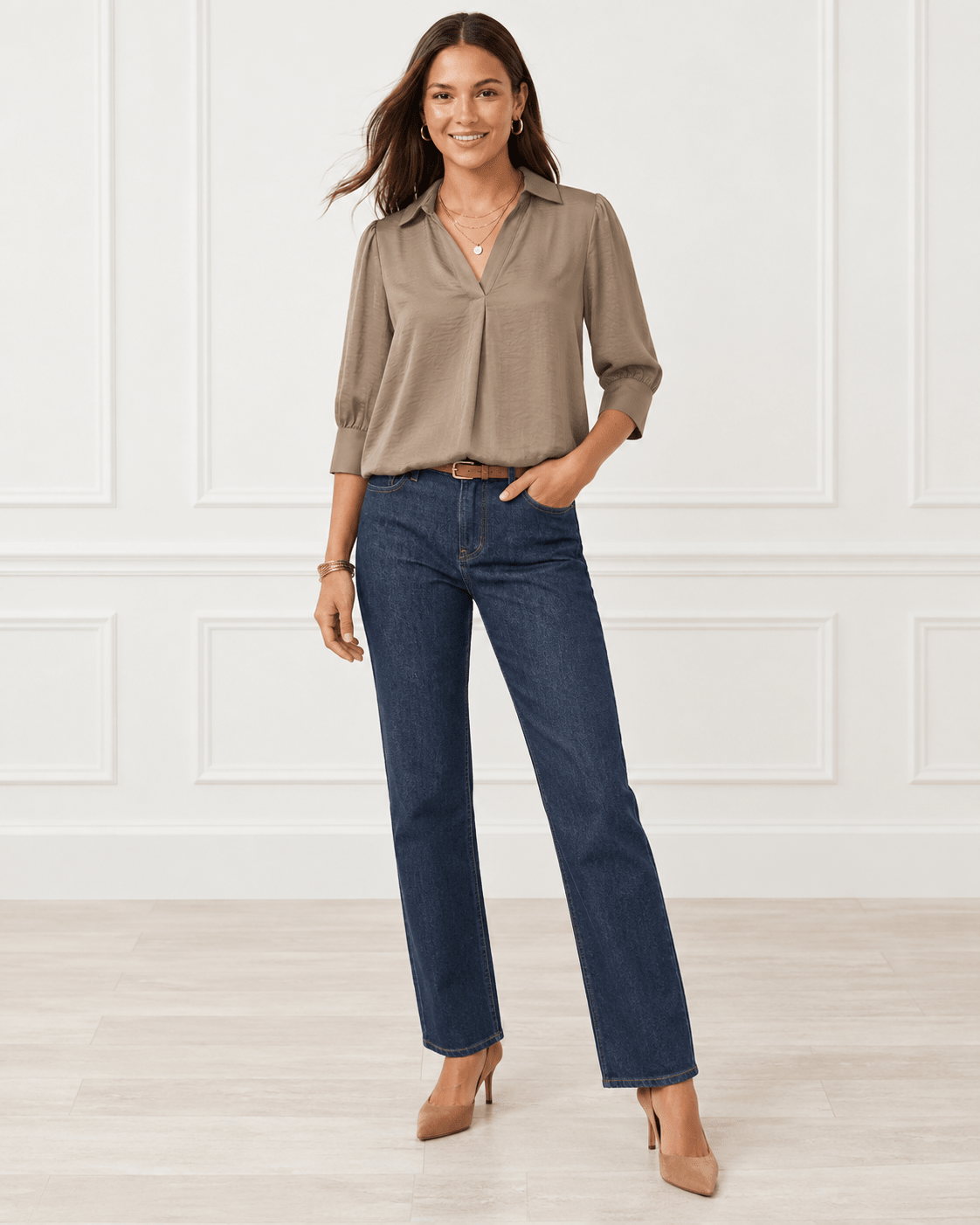 The Luxe Khaki Blouson Blouse - Fleur-De-Lis Boutique