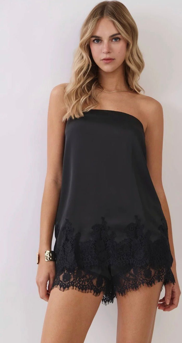 Lace trimmed relaxed strapless top - Fleur-De-Lis Boutique