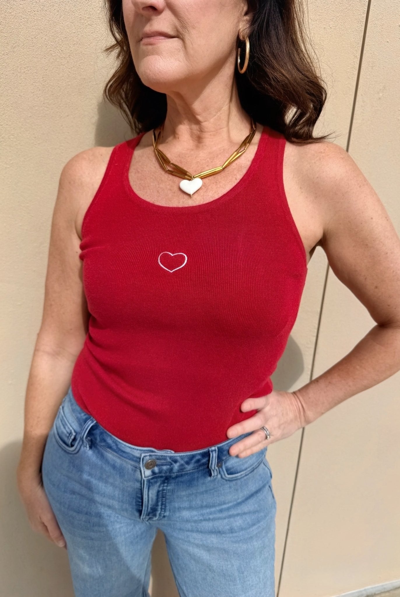 Elan Heart Tank in Red - Fleur - De - Lis Boutique