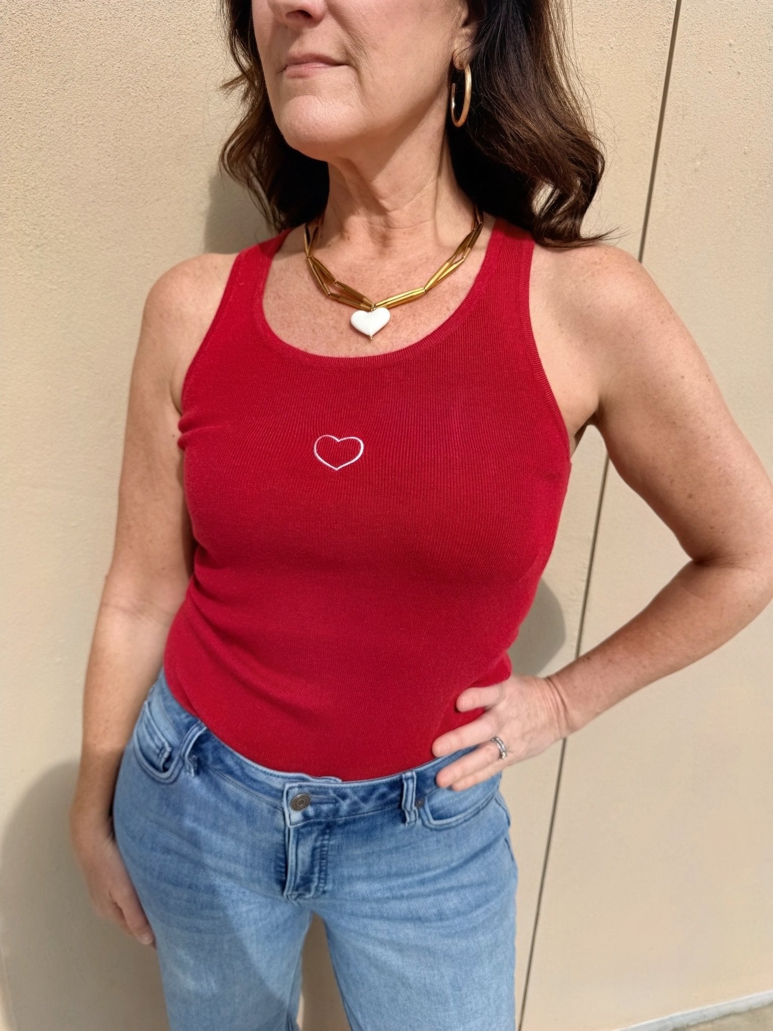 Elan Heart Tank in Red - Fleur - De - Lis Boutique