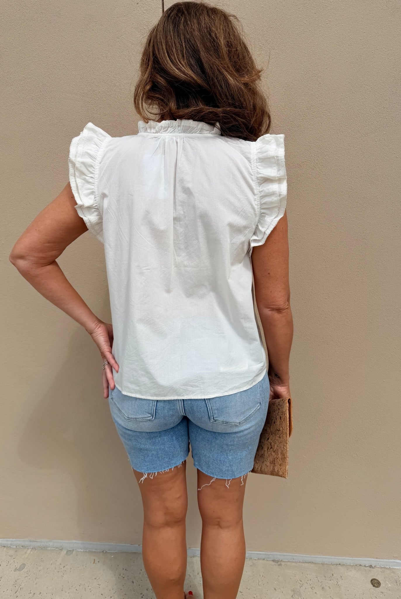 THML Flutter Sleeve Top Embellished Yoke White - Fleur - De - Lis Boutique