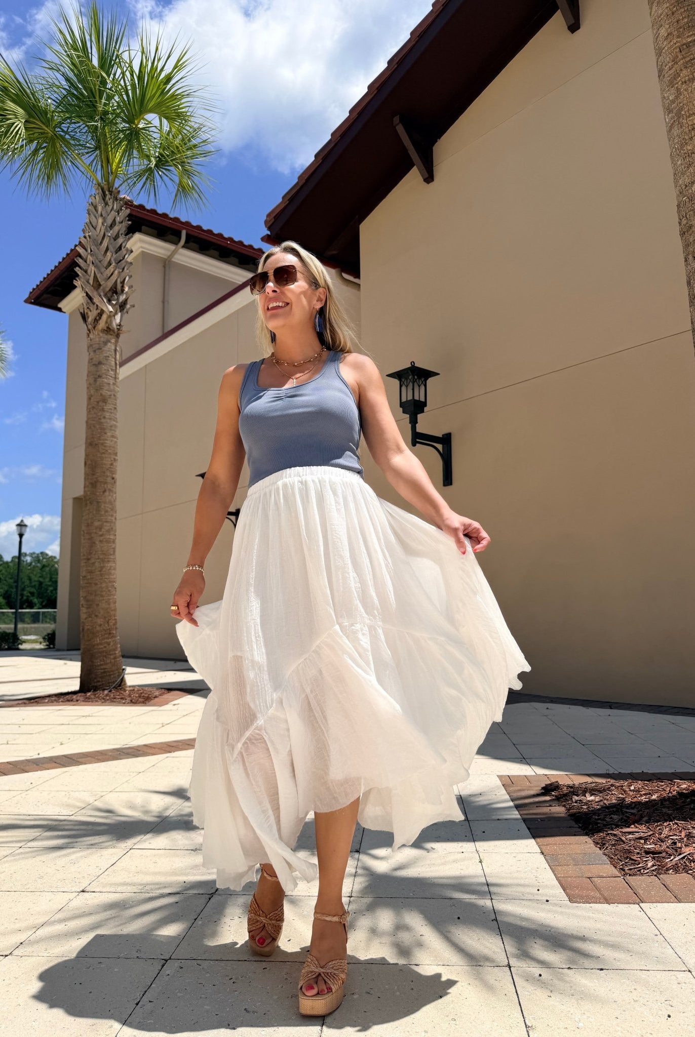 TCEC White Tiered Midi Skirt - Fleur - De - Lis Boutique