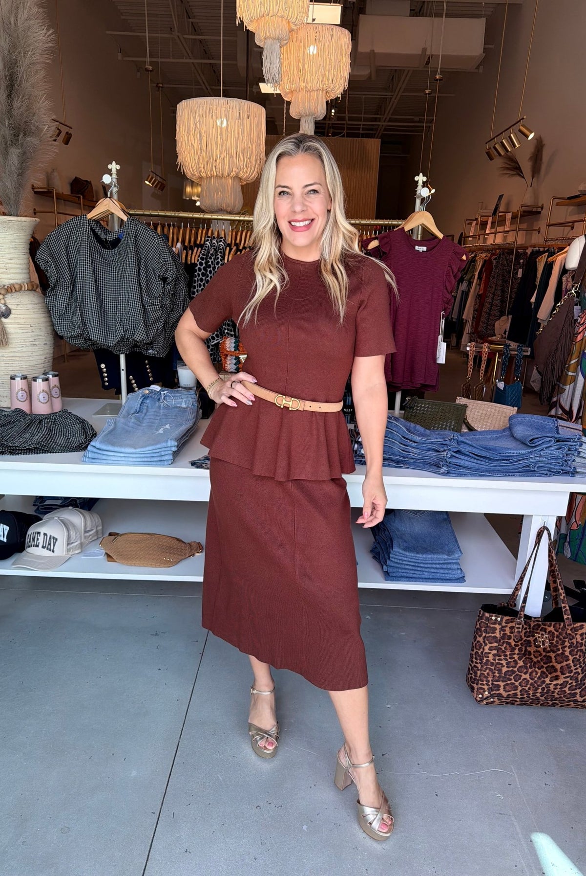 Sincerely Ours Reese Knit Skirt Mocha - Fleur-De-Lis Boutique