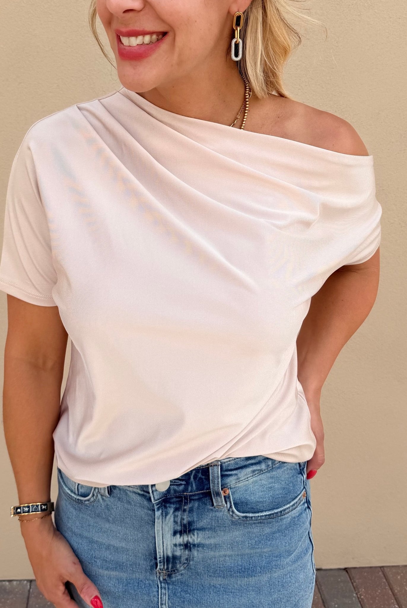 Champagne One Shoulder Top - Fleur-De-Lis Boutique