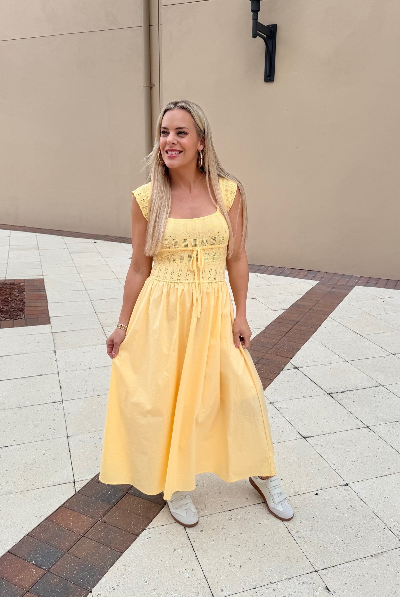 Moon River Square Neck Butter Yellow Midi Dress - Fleur - De - Lis Boutique