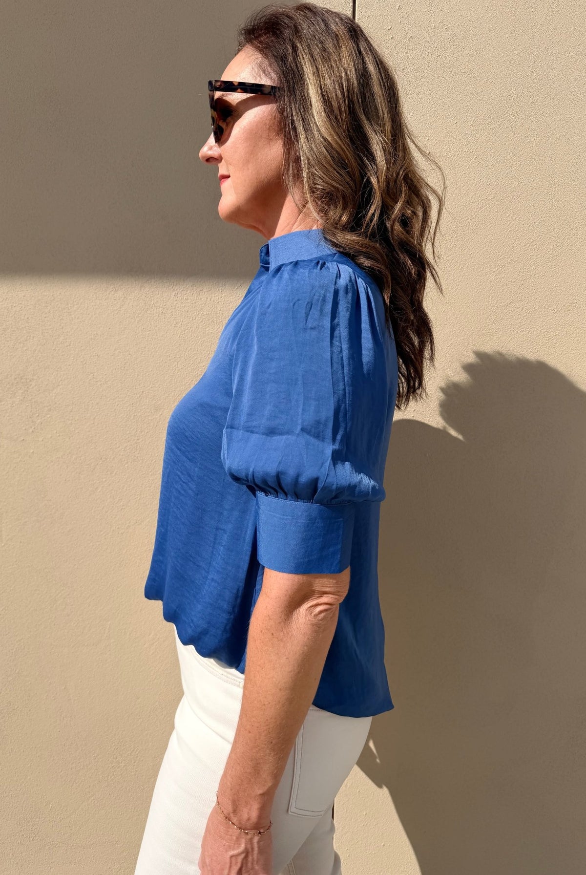 The Luxe Blouson Blouse- Clearwater blue - Fleur-De-Lis Boutique
