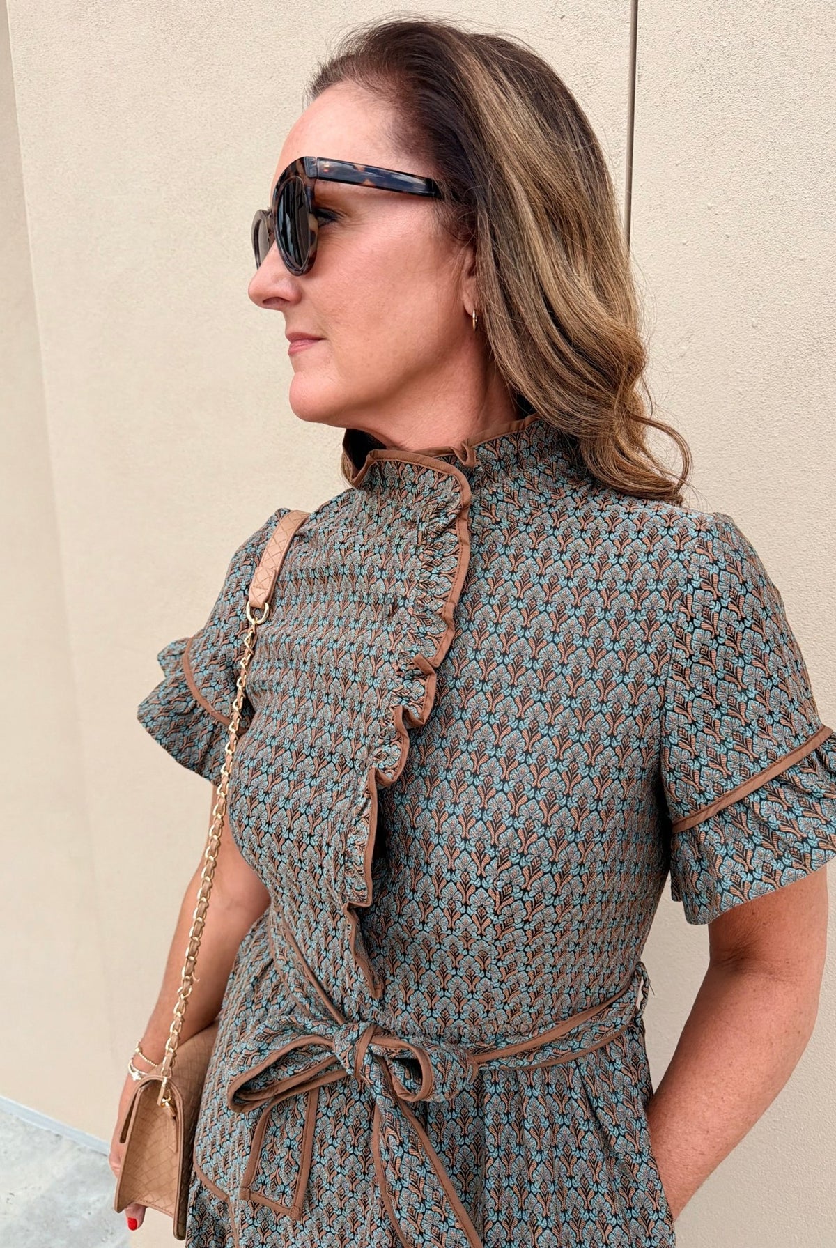 Sincerely Ours Lena Dress Amber Leaf Jacquard - Fleur-De-Lis Boutique
