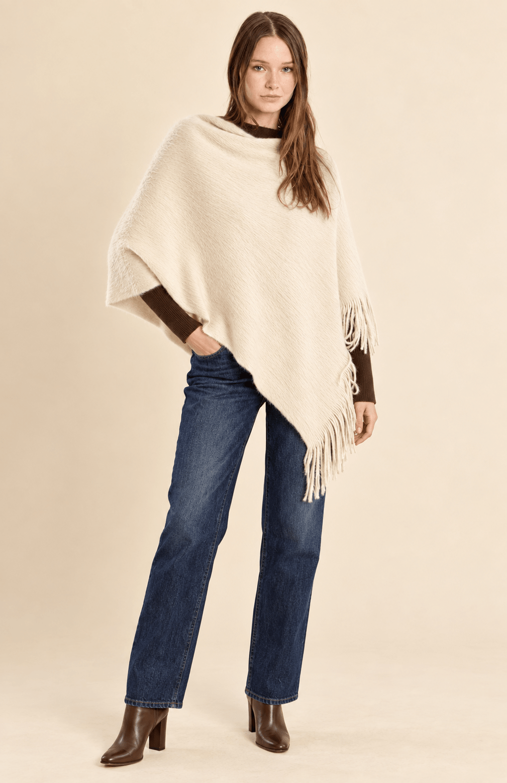 Fringe Knitted Poncho Off White - Fleur-De-Lis Boutique