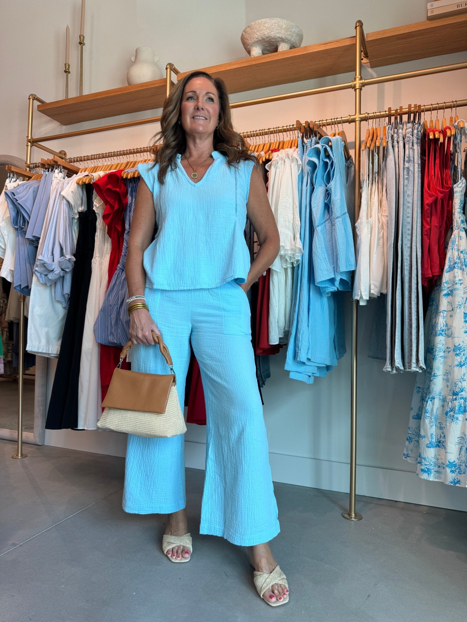 Bobi Los Angeles Cropped Wide Leg Pant Lake - Fleur - De - Lis Boutique