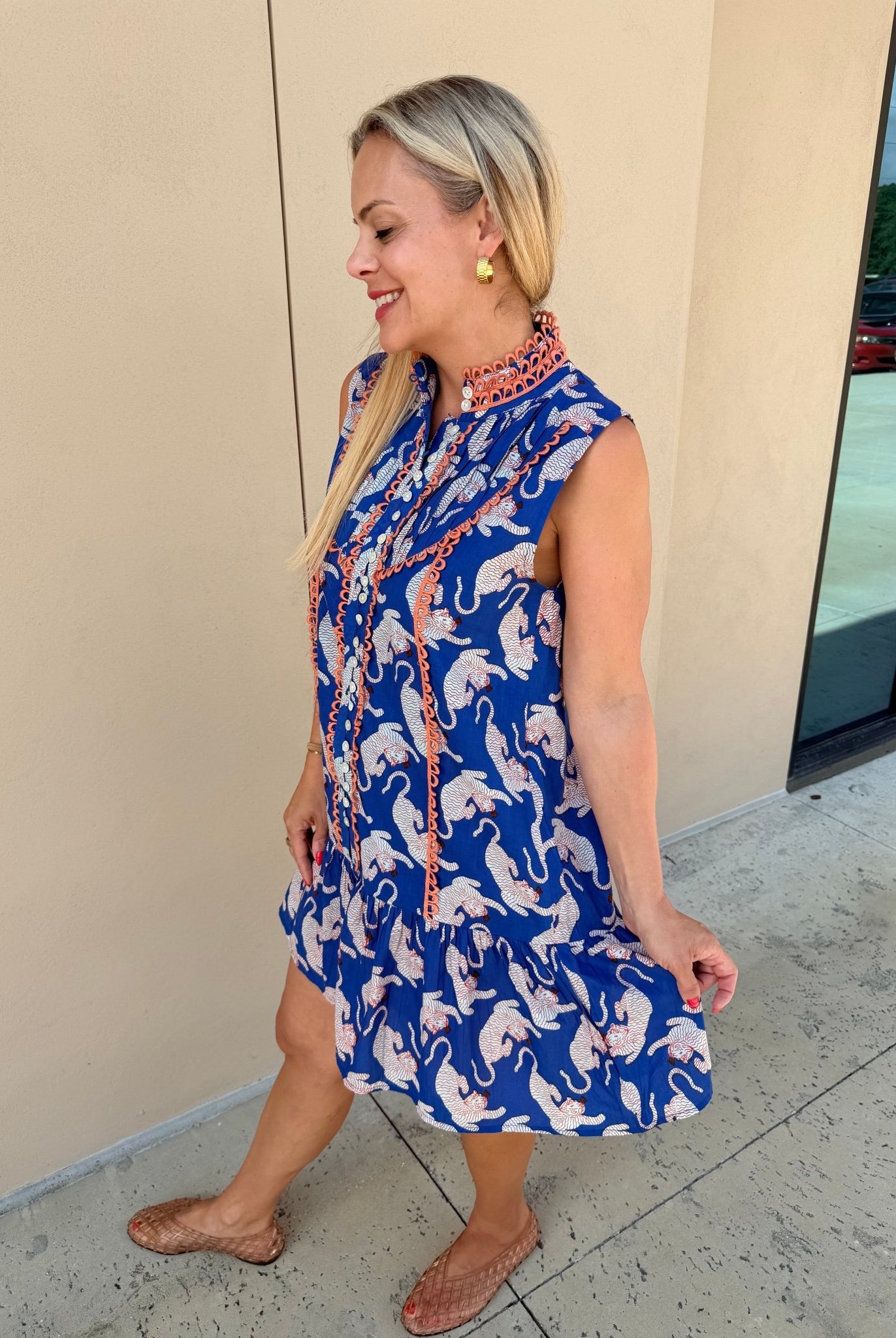 THML Sleeveless Tiger Pattern Button Down Dress - Fleur-De-Lis Boutique