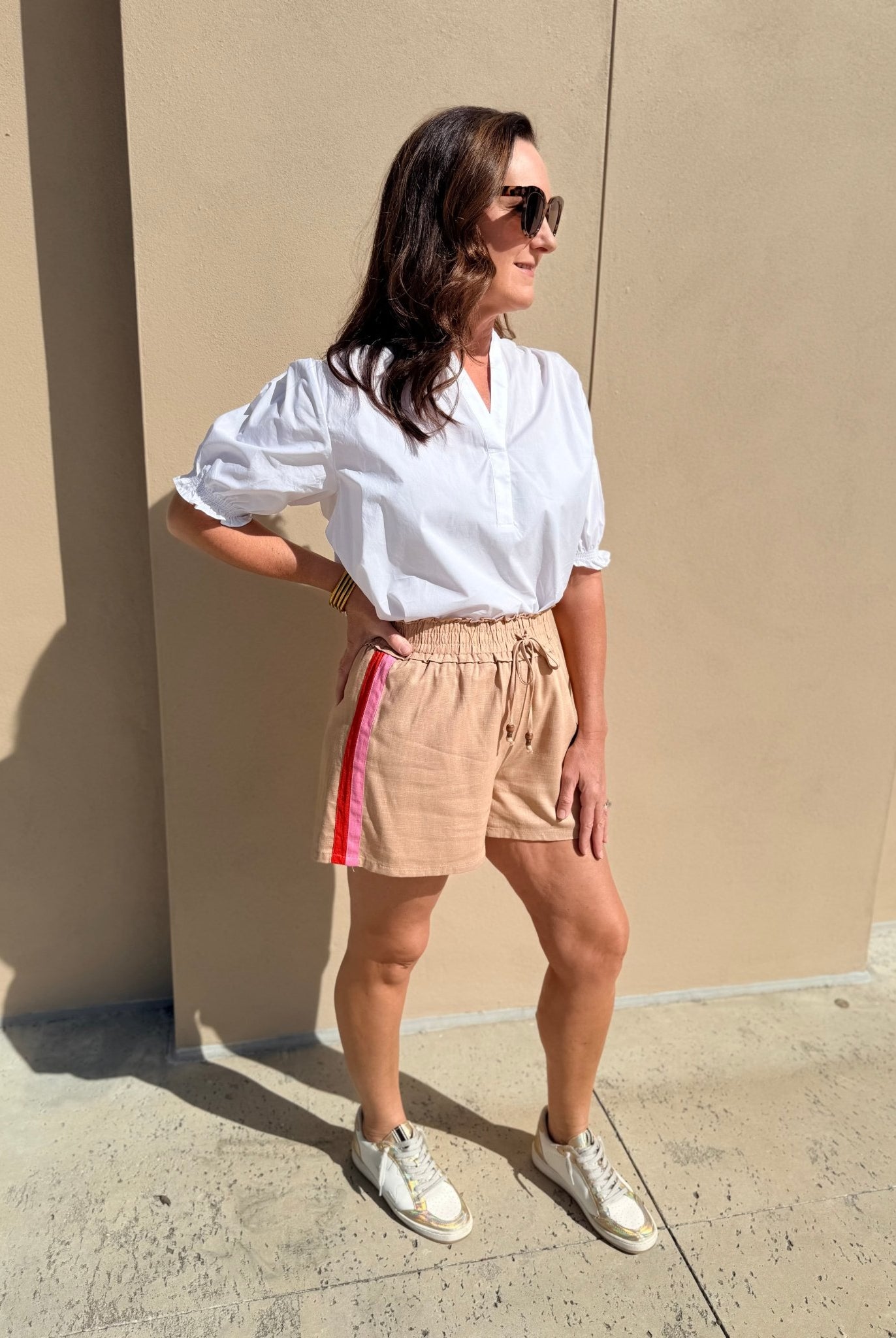 THML Stripe Shorts Beige - Fleur - De - Lis Boutique