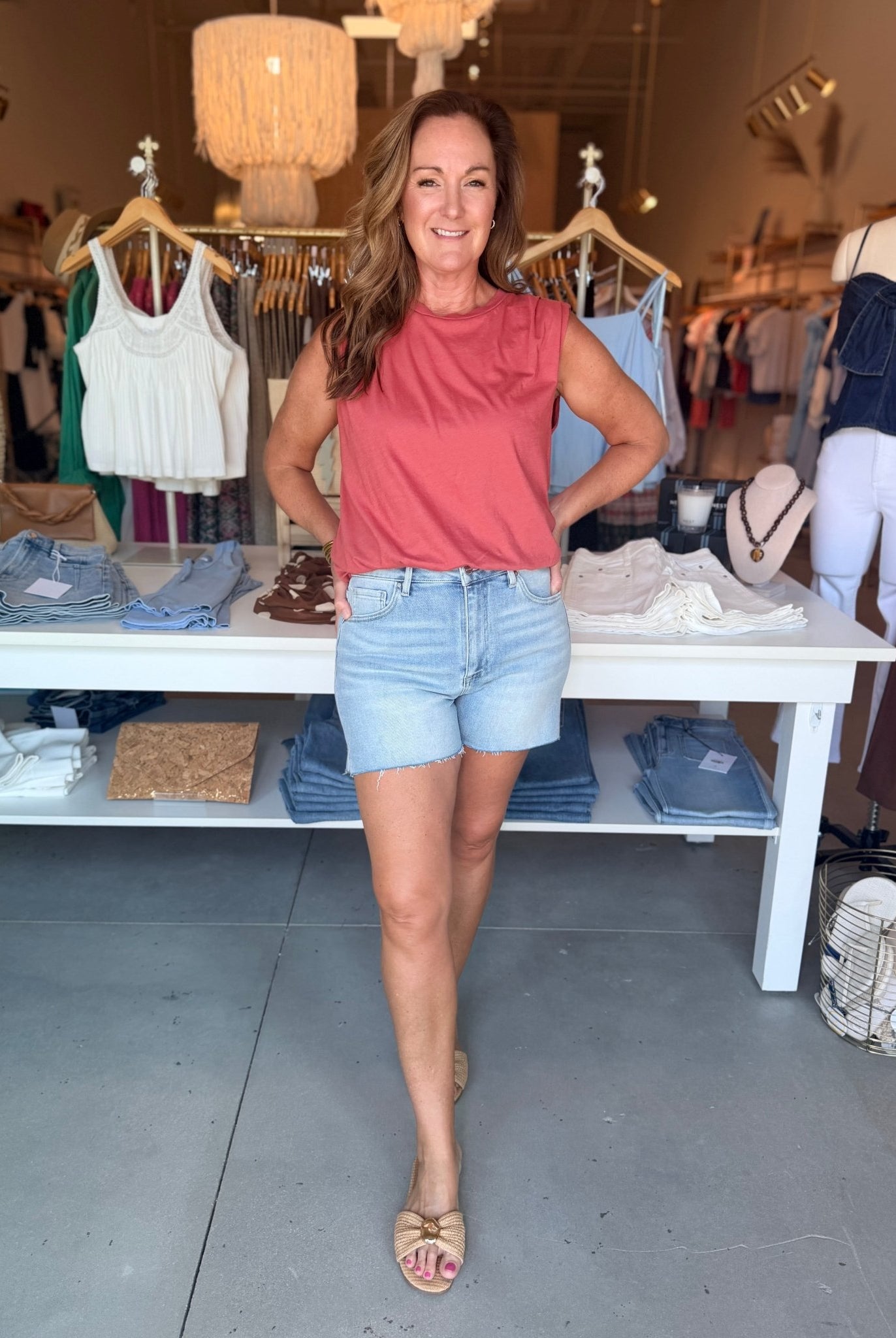 Bobi Los Angeles Sleeveless Bubble Hem Tee Red Rock - Fleur-De-Lis Boutique