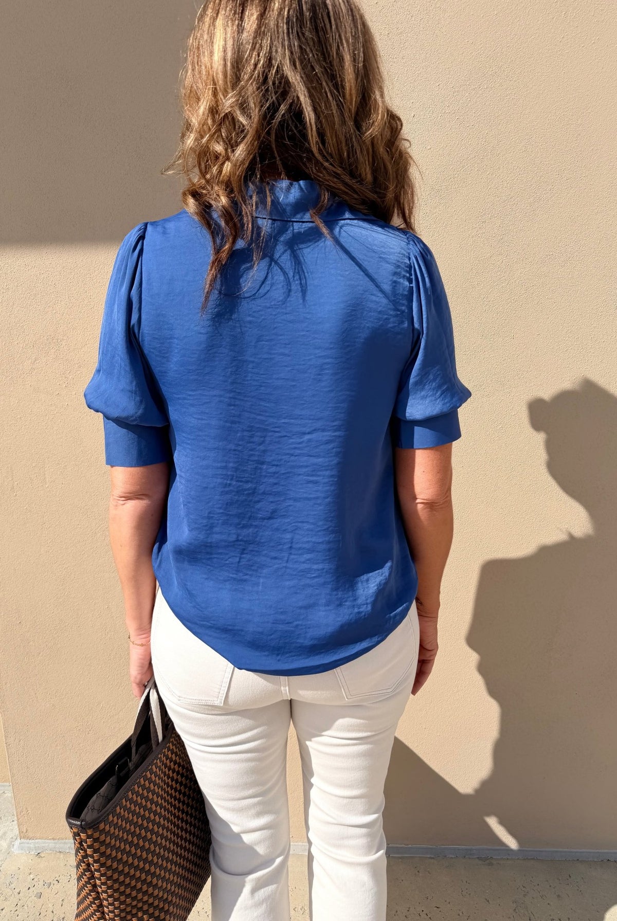 The Luxe Blouson Blouse- Clearwater blue - Fleur-De-Lis Boutique