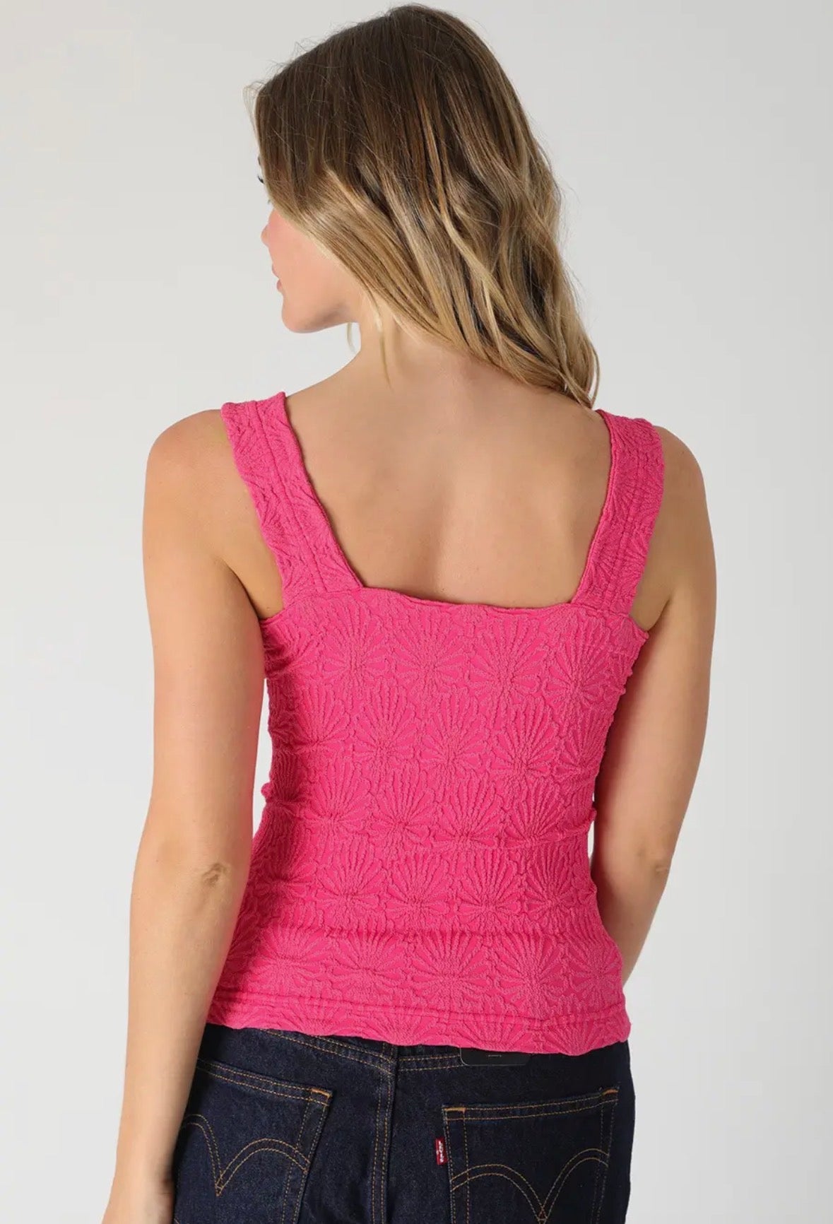 NIKIBIKI Lace Textured Square Neck Tank Aloha Fuchsia - Fleur - De - Lis Boutique