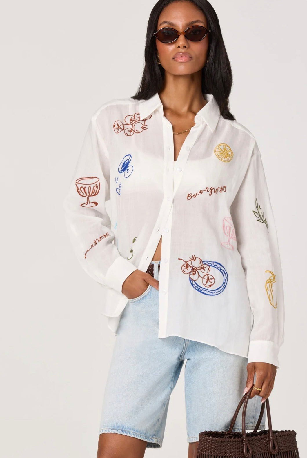 ASTR Trace Embroidered Picnic Shirt - Fleur - De - Lis Boutique