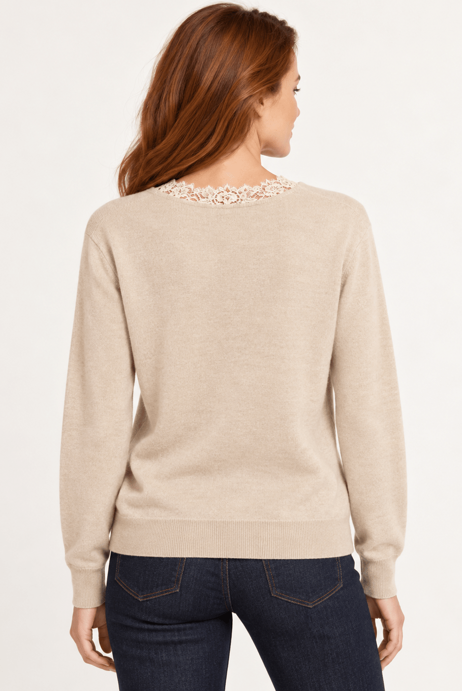 Lucy Paris Marty Lace Trim Knit Top Beige - Fleur-De-Lis Boutique