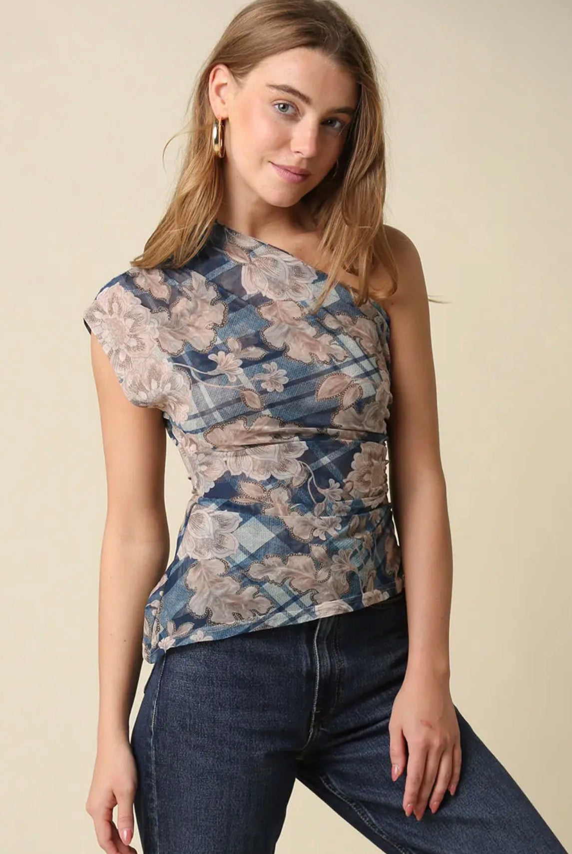 Olivaceous Mia Floral One Shoulder Top - Fleur-De-Lis Boutique