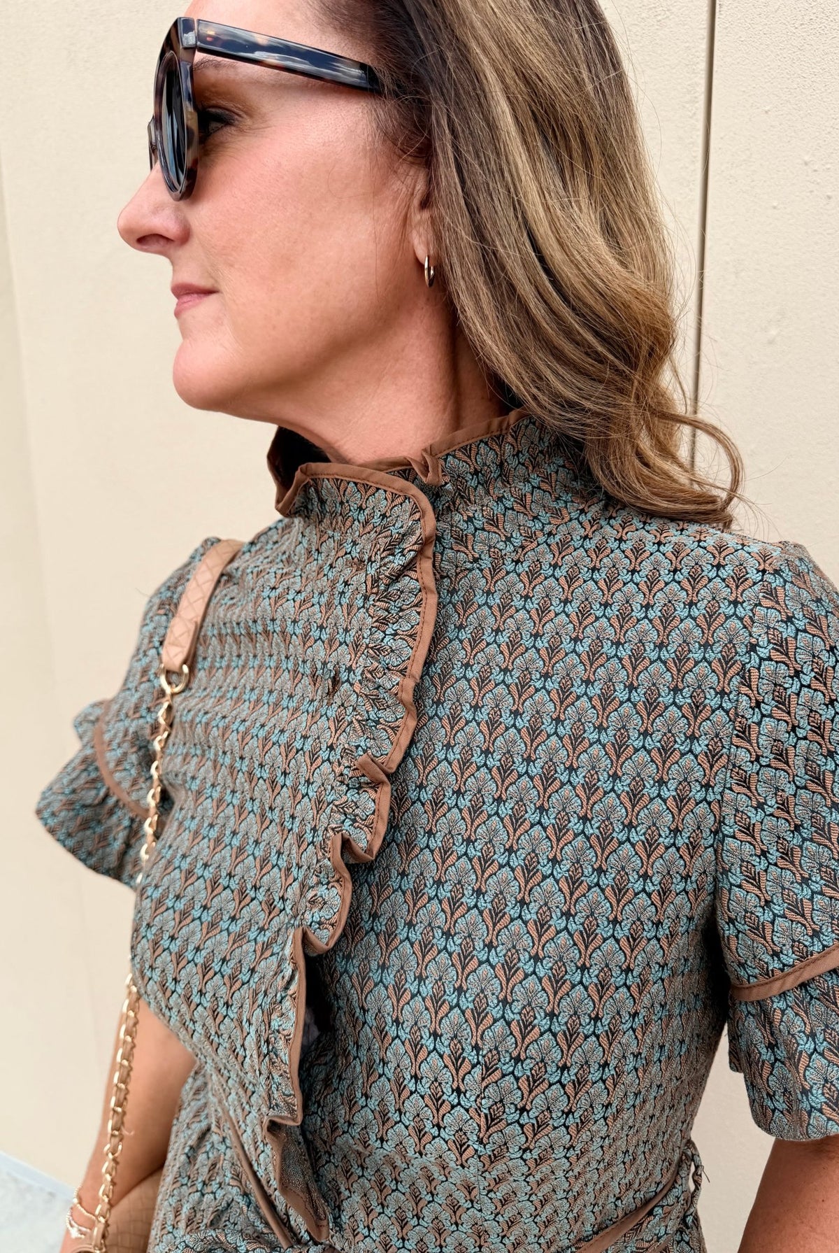 Sincerely Ours Lena Dress Amber Leaf Jacquard - Fleur-De-Lis Boutique