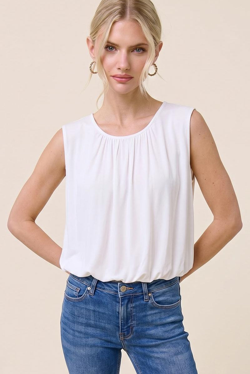 KDL Scuba Bubble Hem Ivory Top - Fleur-De-Lis Boutique