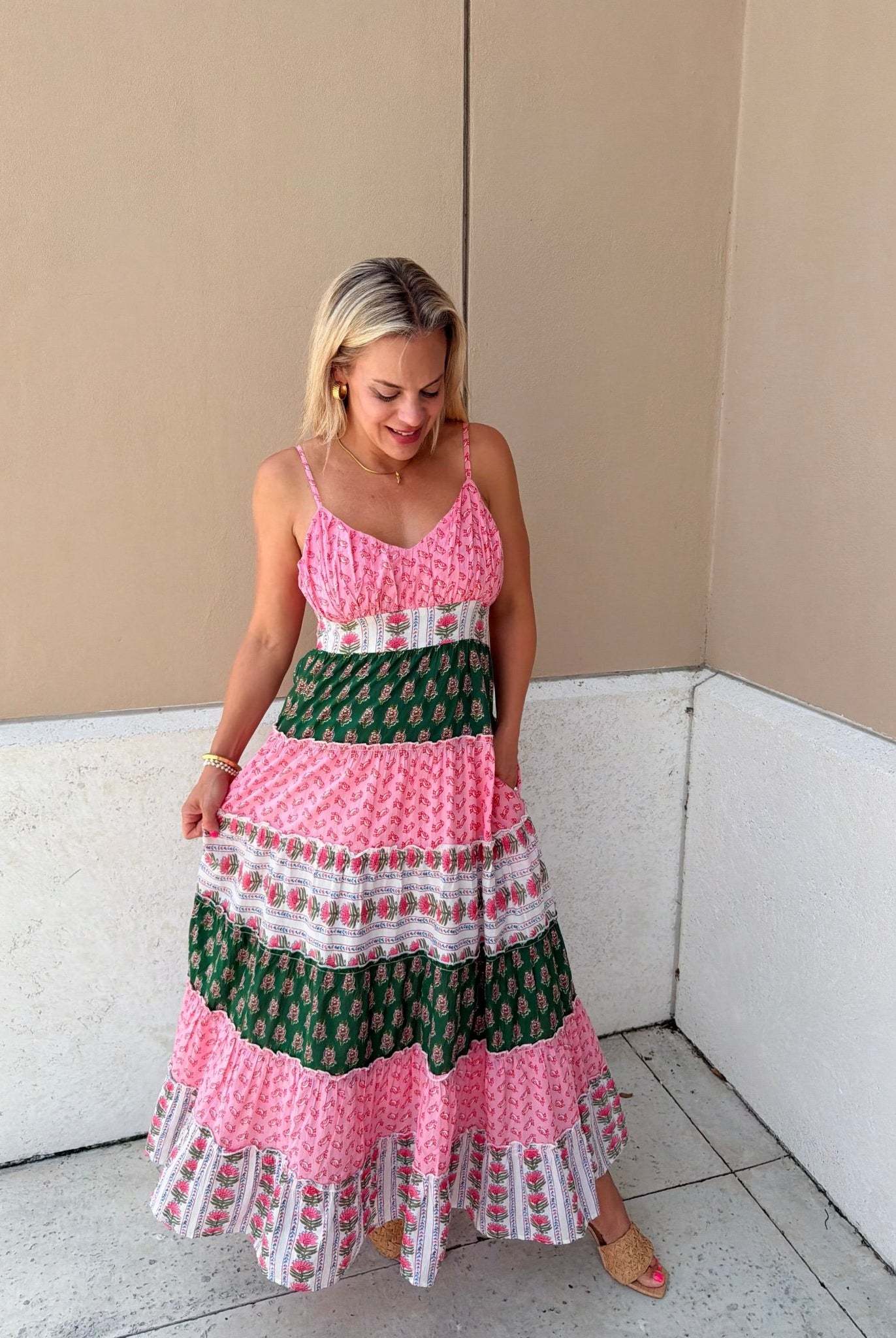 THML Pink Palm Tiered Maxi Dress - Fleur-De-Lis Boutique