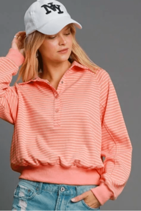 Peaches & Cream Henley Style Sweatshirt - Fleur - De - Lis Boutique