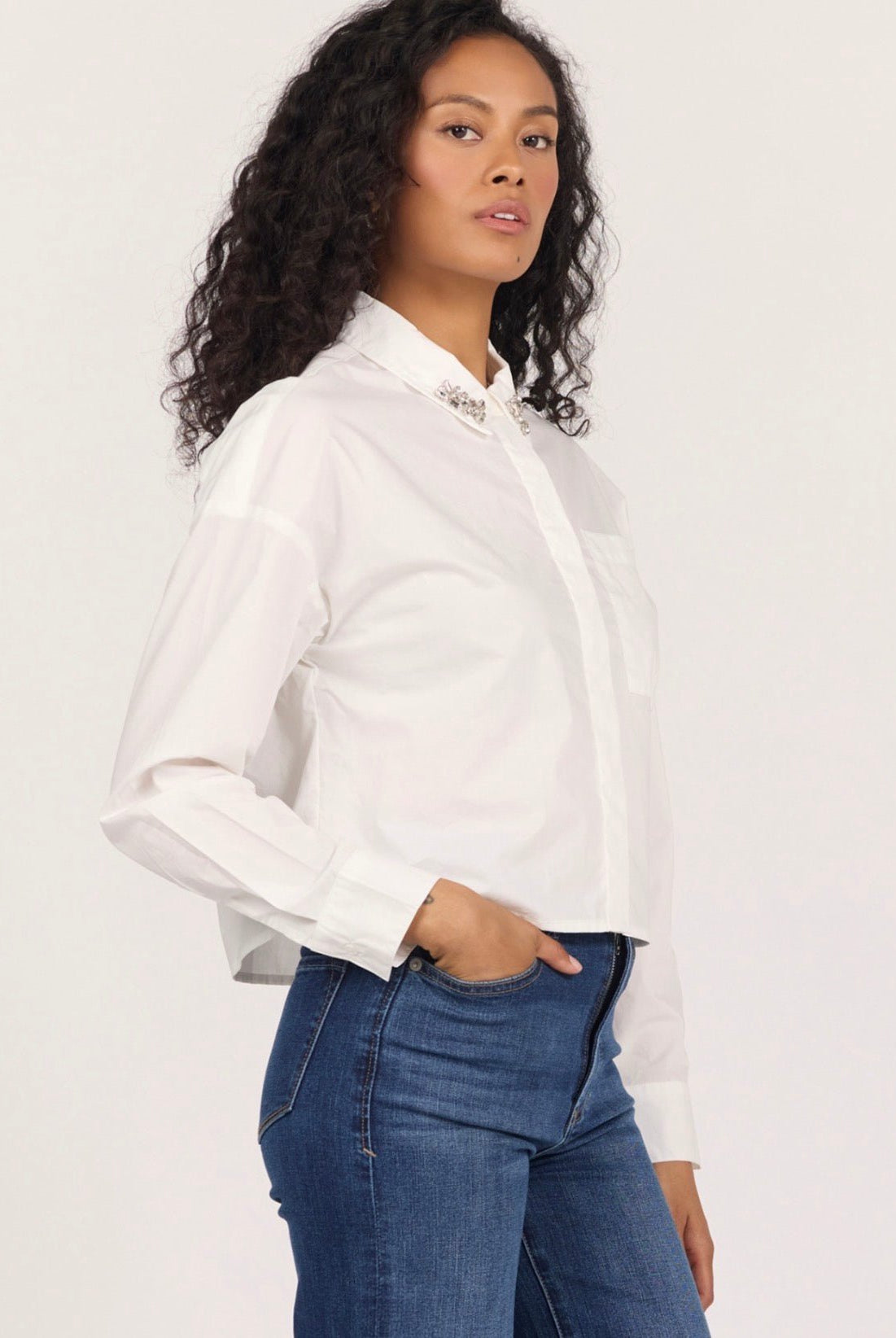 Dear John Crystal Collar Button-Down - Fleur-De-Lis Boutique