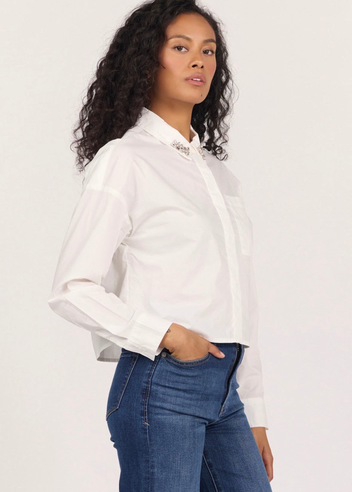Dear John Crystal Collar Button-Down - Fleur-De-Lis Boutique