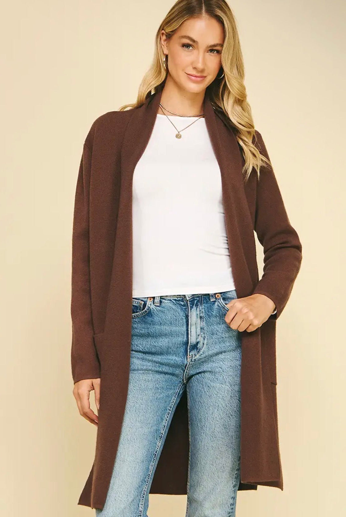 Pinch Open Knitted Cardigan Espresso - Fleur-De-Lis Boutique