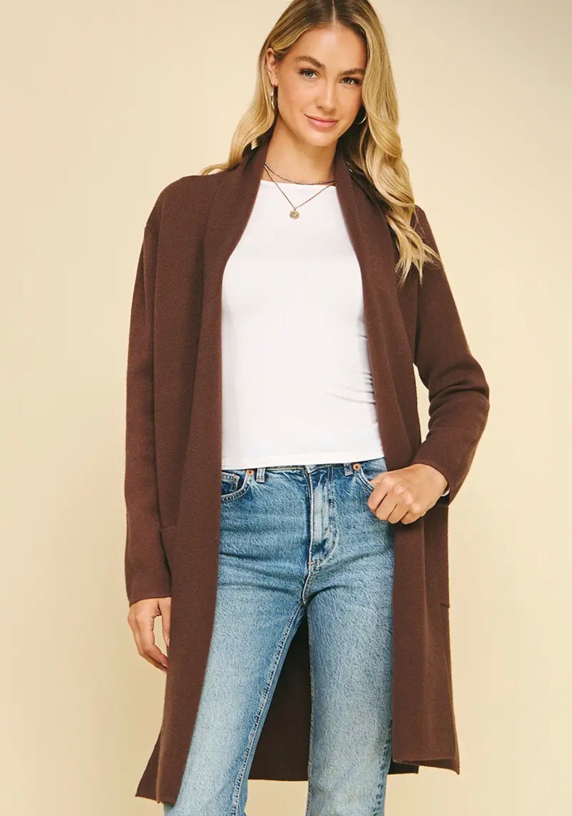 Pinch Open Knitted Cardigan Espresso - Fleur-De-Lis Boutique