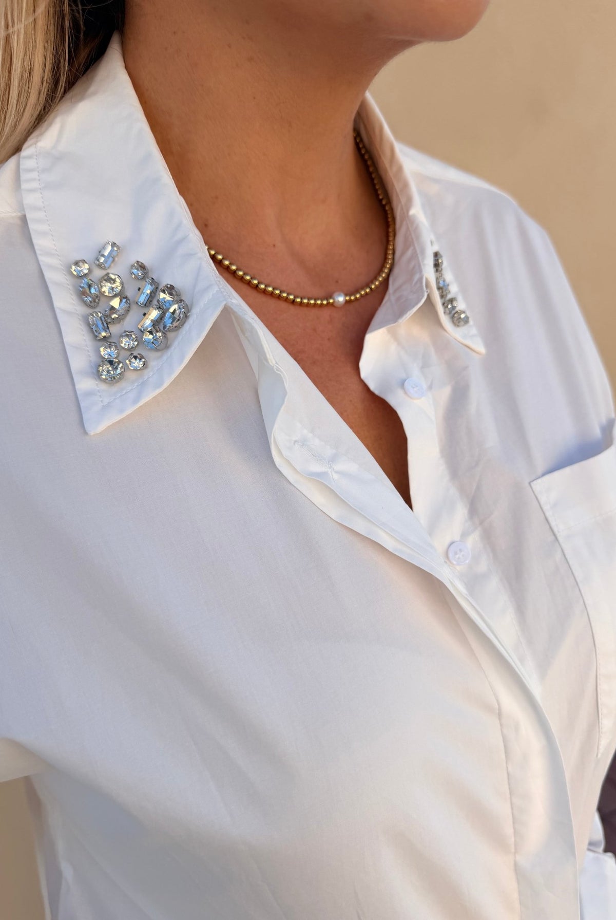 Dear John Crystal Collar Button-Down - Fleur-De-Lis Boutique