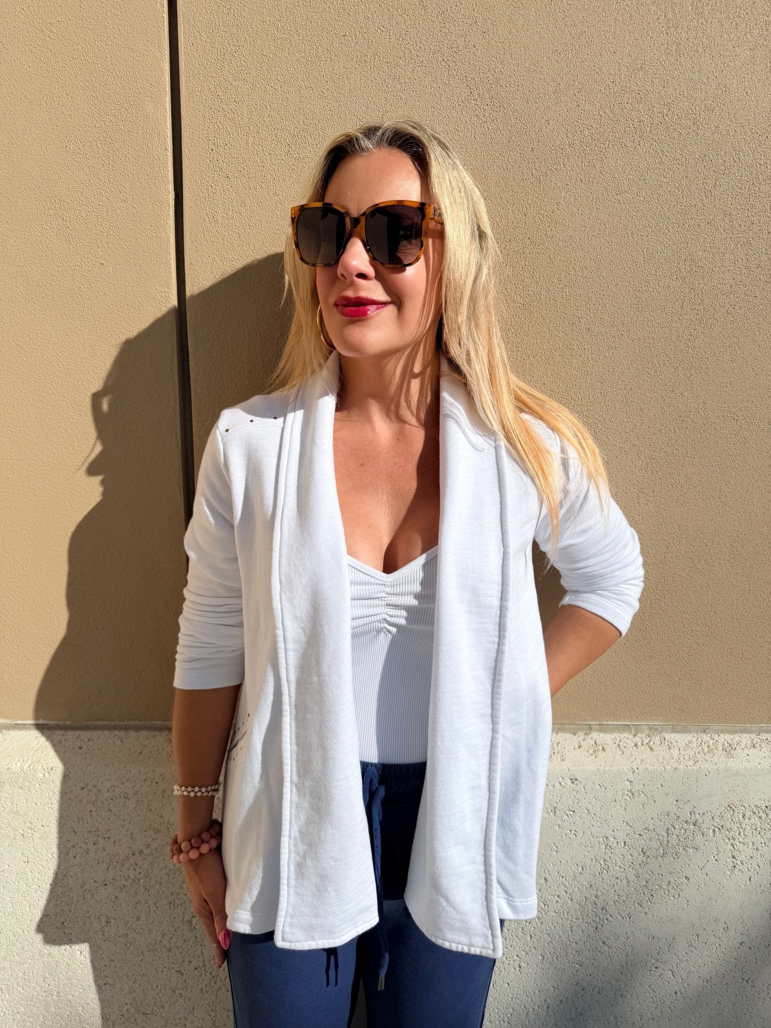 Bobi Los Angeles Studded Cardigan White - Fleur - De - Lis Boutique