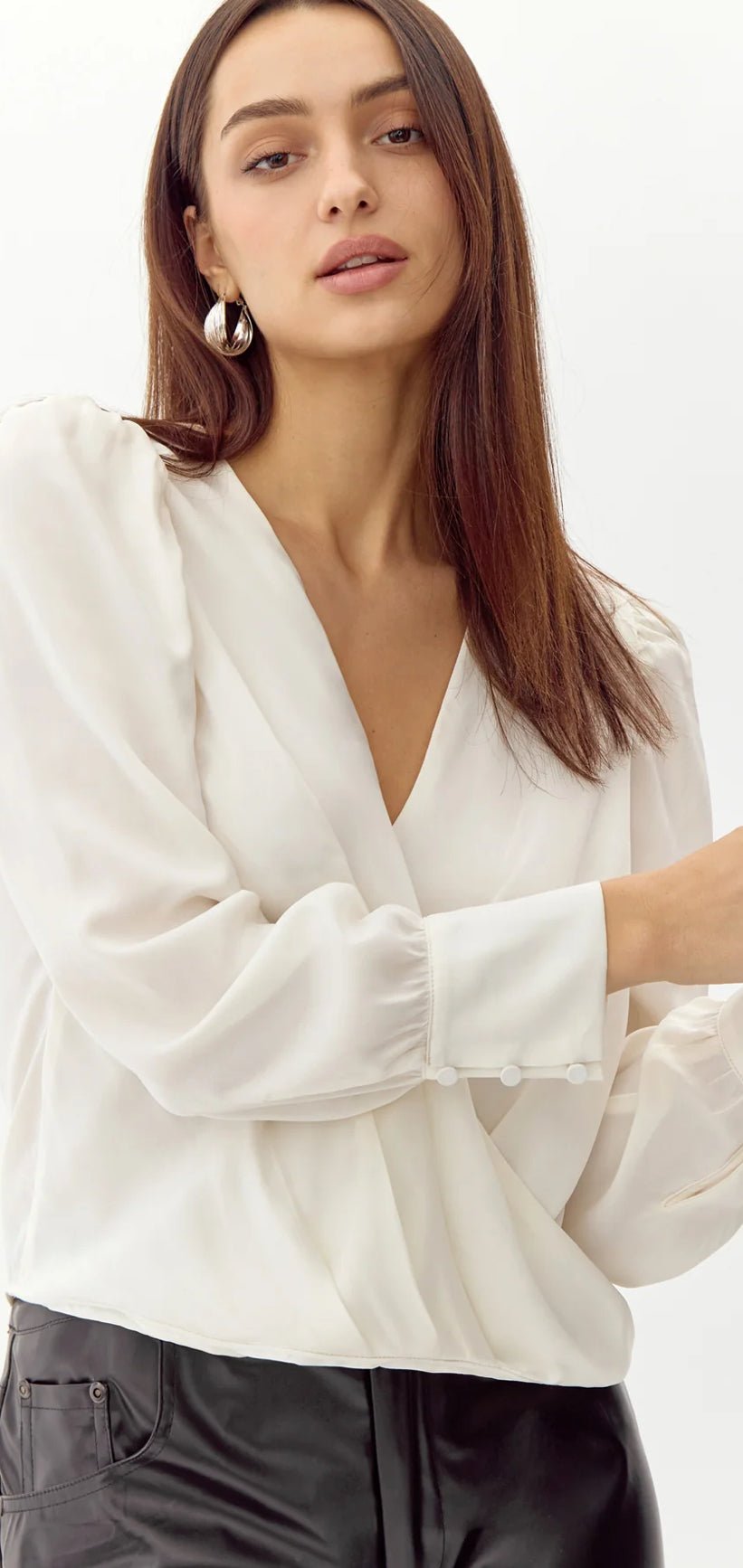 Lourdes Wrap Front Cuffed Blouse - Fleur - De - Lis Boutique
