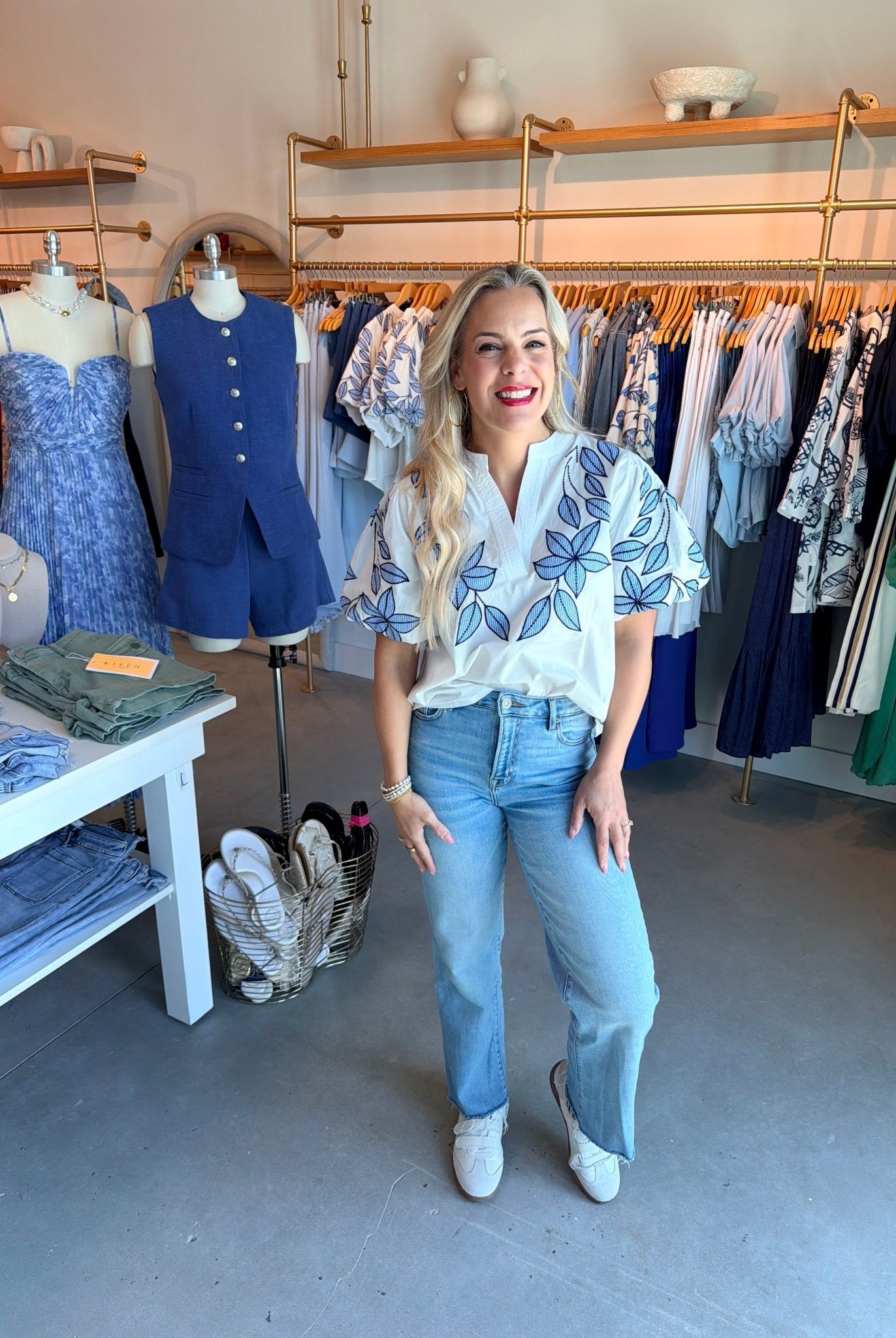 THML Puff Sleeve Embroidery Top White - Fleur - De - Lis Boutique