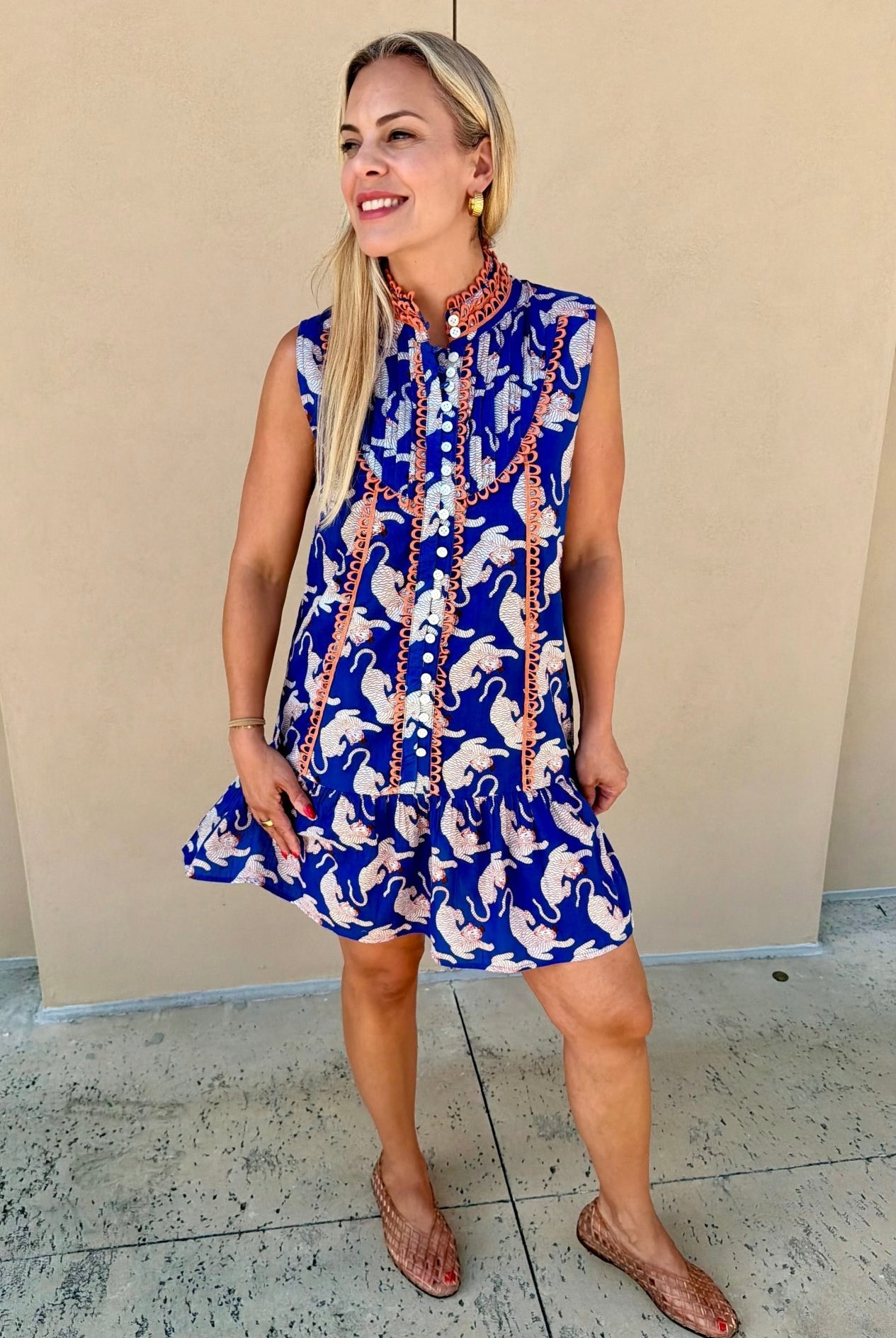 THML Sleeveless Tiger Pattern Button Down Dress - Fleur-De-Lis Boutique