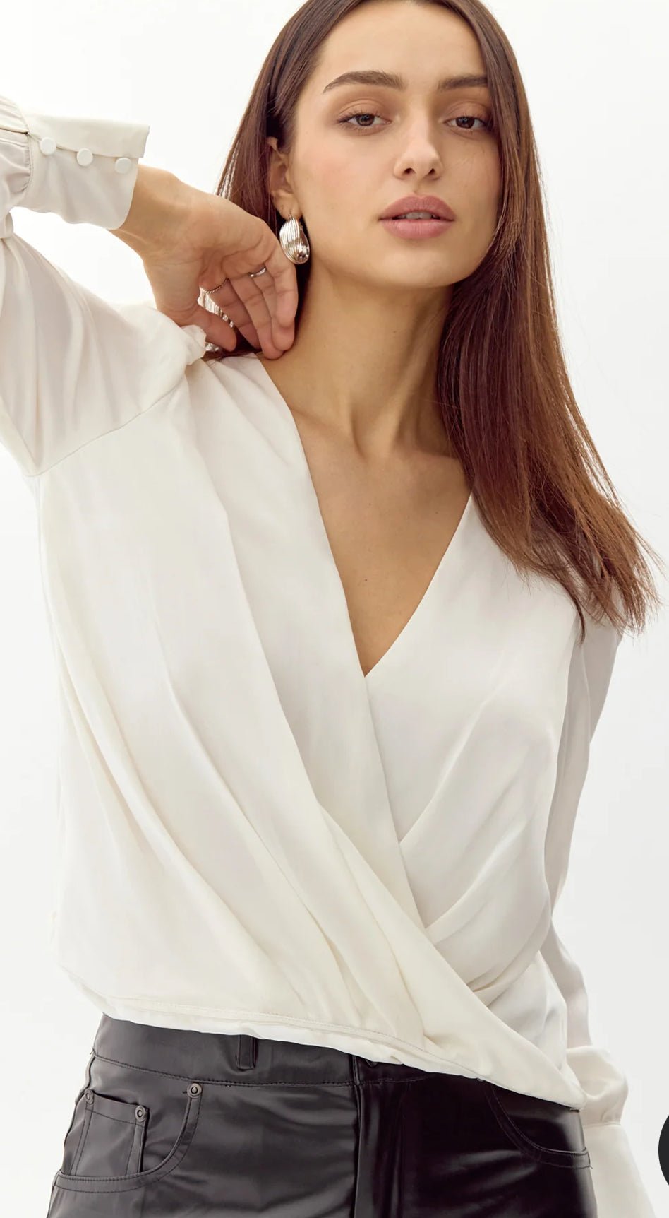Lourdes Wrap Front Cuffed Blouse - Fleur - De - Lis Boutique