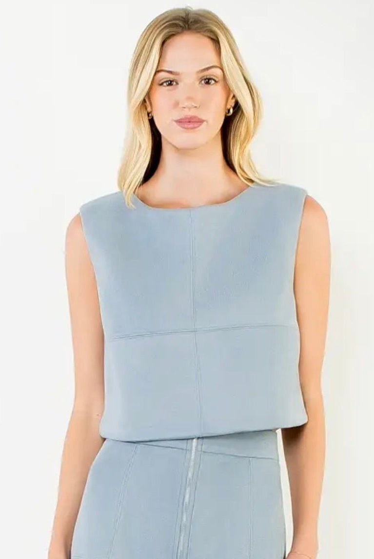 THML Blue Faux Suede Sleeveless Top - Fleur-De-Lis Boutique