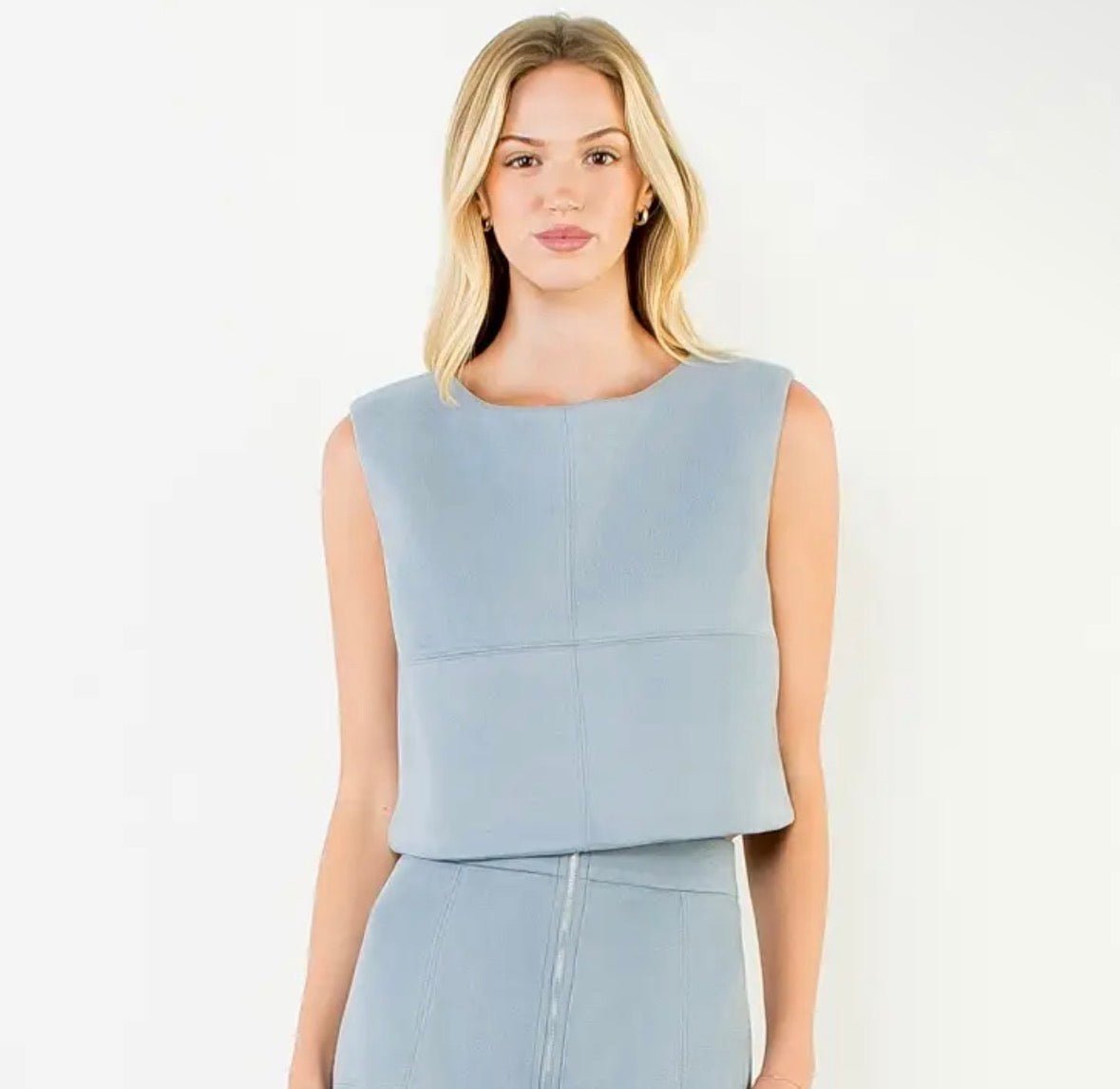 THML Blue Faux Suede Sleeveless Top - Fleur-De-Lis Boutique