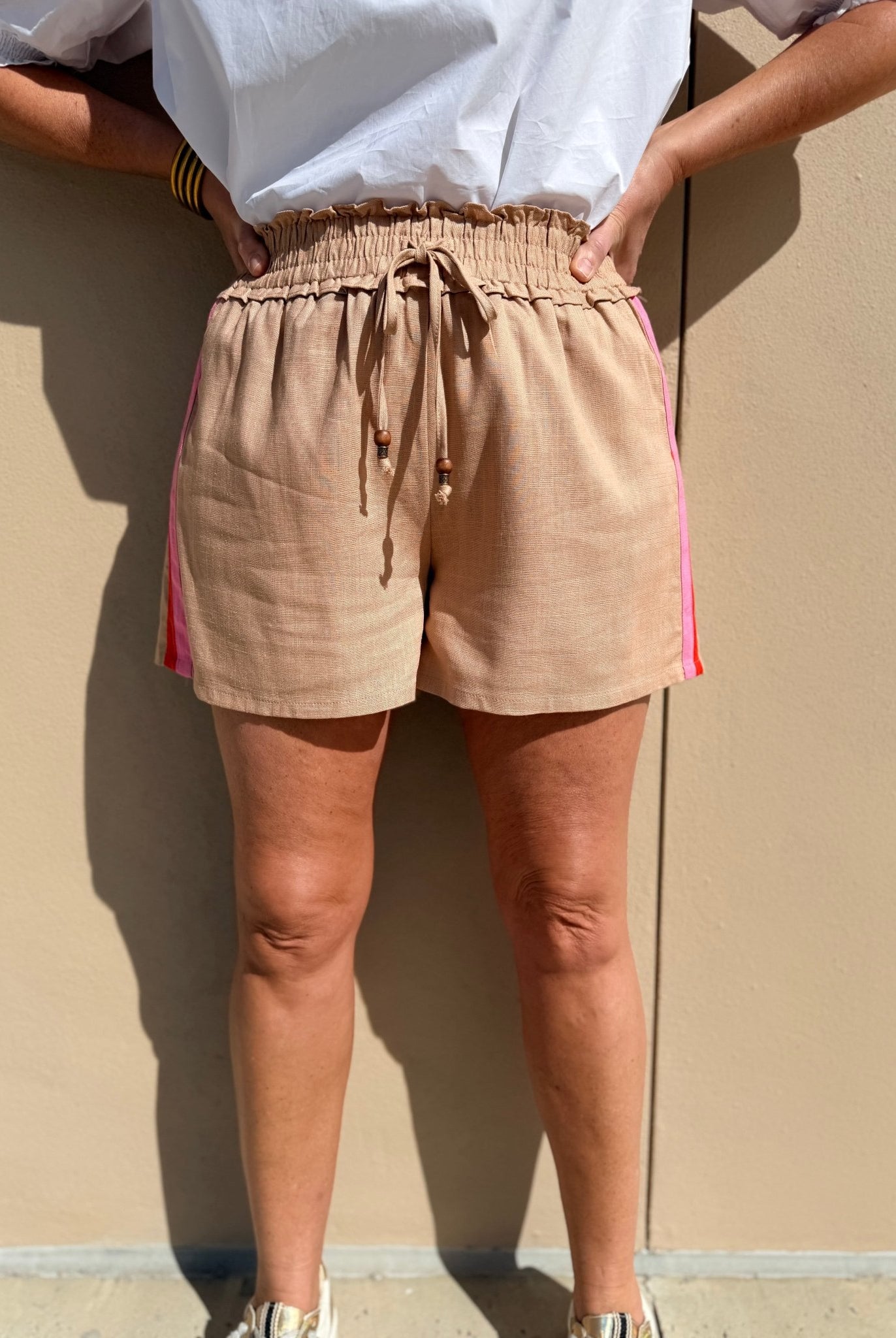 THML Stripe Shorts Beige - Fleur - De - Lis Boutique