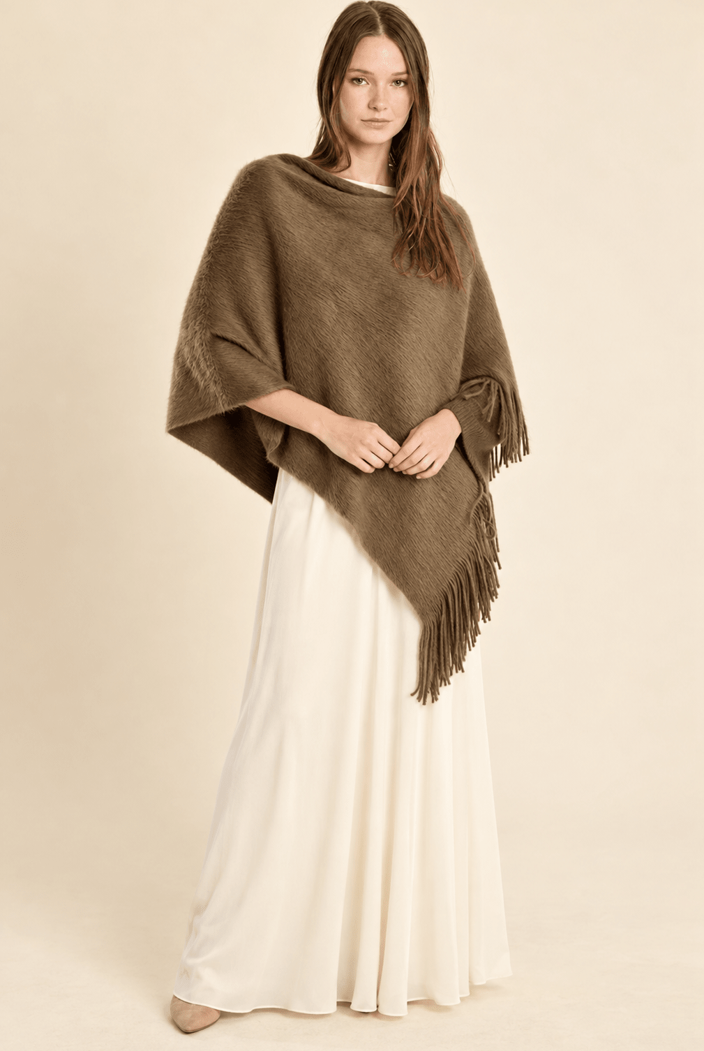 Fringe Knitted Poncho Olive - Fleur-De-Lis Boutique
