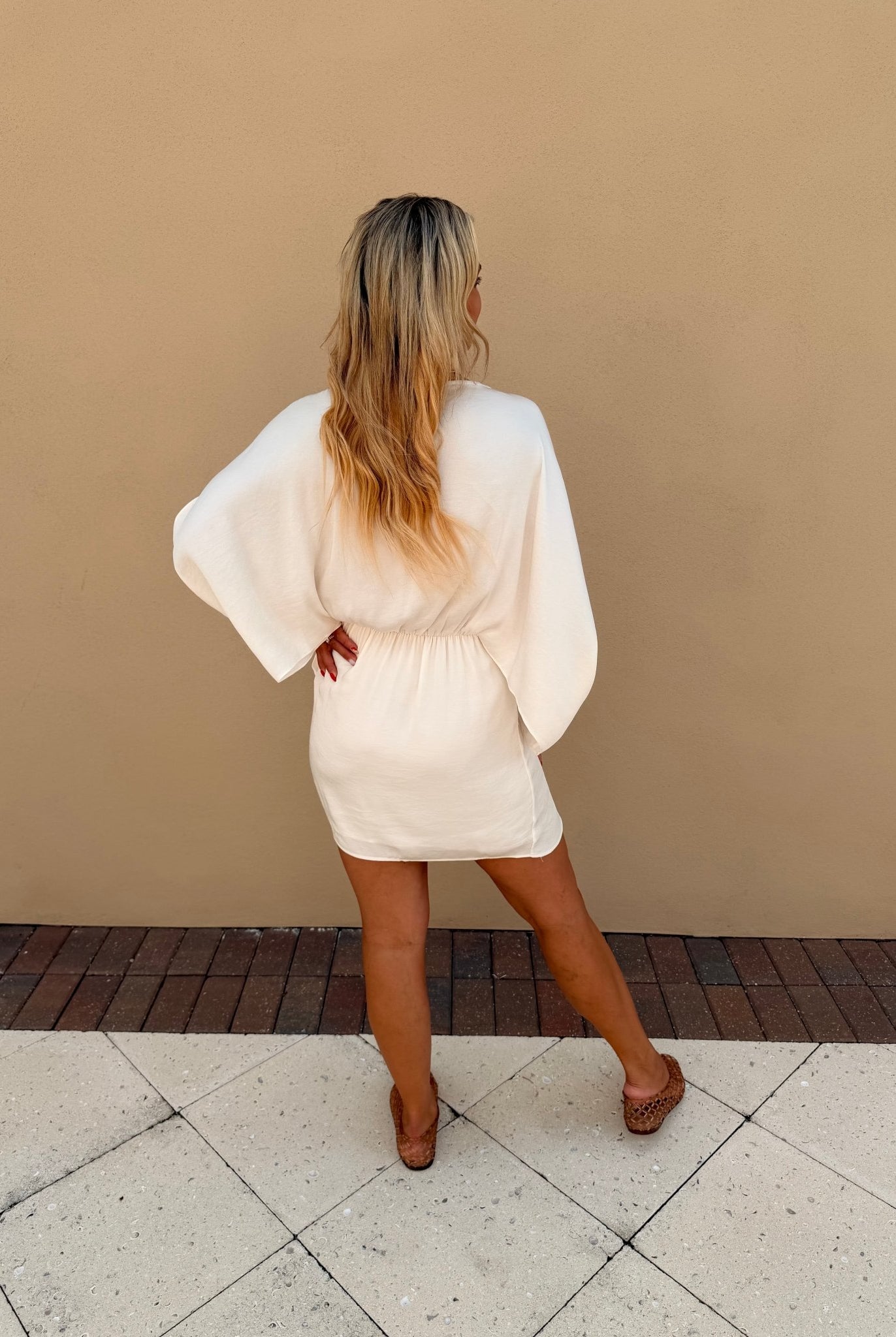 Ivory Dress with Drape Sleeve - Fleur-De-Lis Boutique